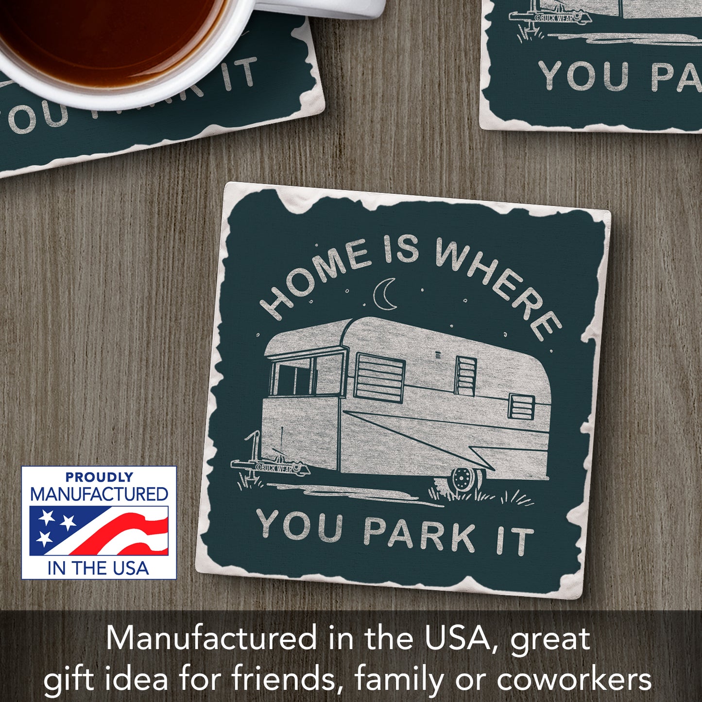 Thirstystone Park The RV Single Tumbled Tile Stone Coaster with Protective Cork Backing Manufactured in The USA 4" Square