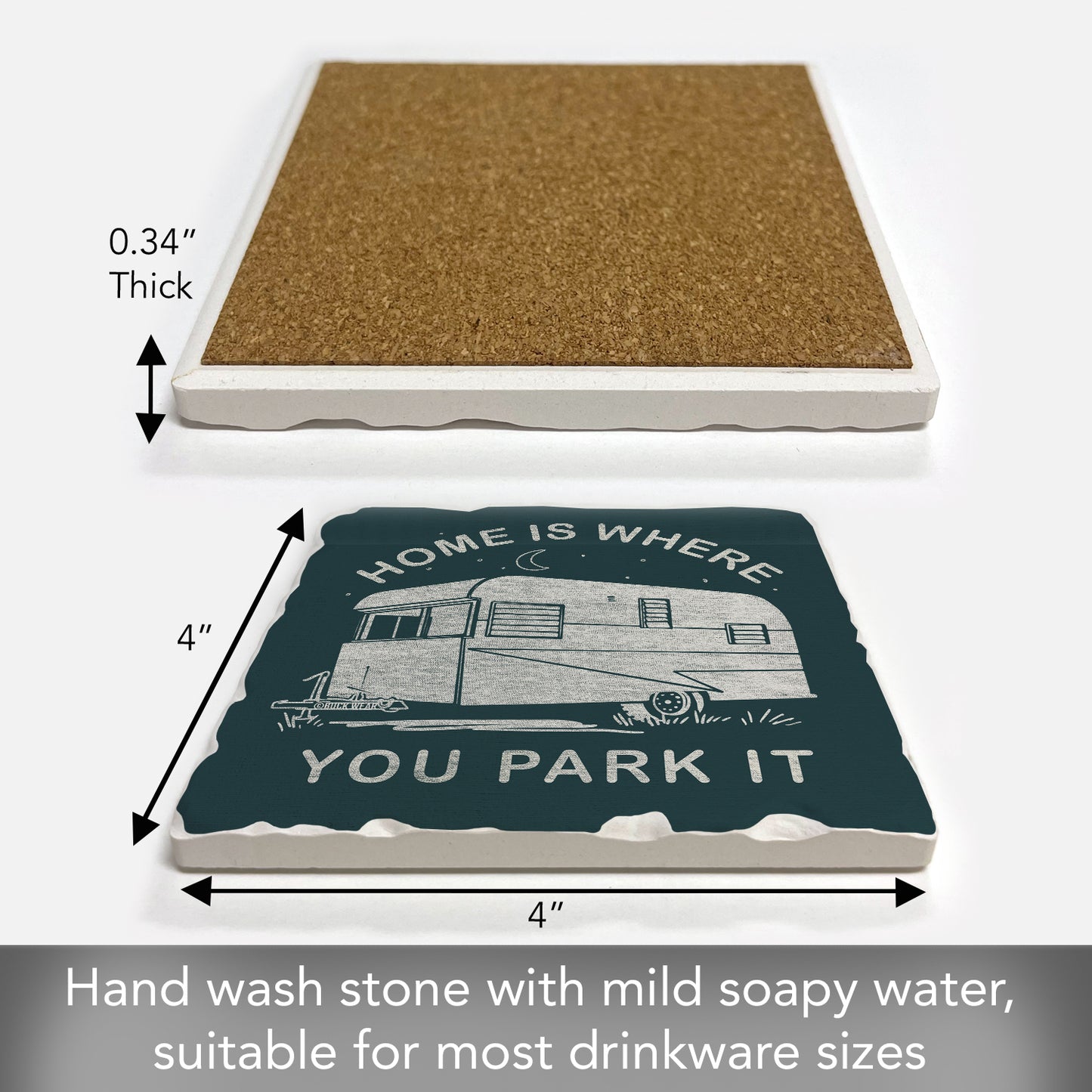 Thirstystone Park The RV Single Tumbled Tile Stone Coaster with Protective Cork Backing Manufactured in The USA 4" Square