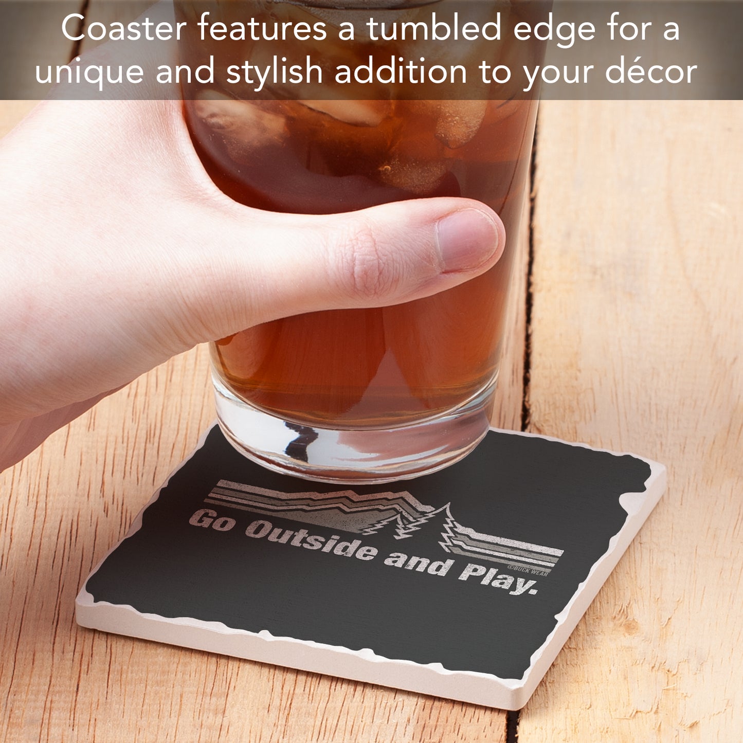 Thirstystone Go Outside Single Tumbled Tile Stone Coaster with Protective Cork Backing Manufactured in The USA 4" Square