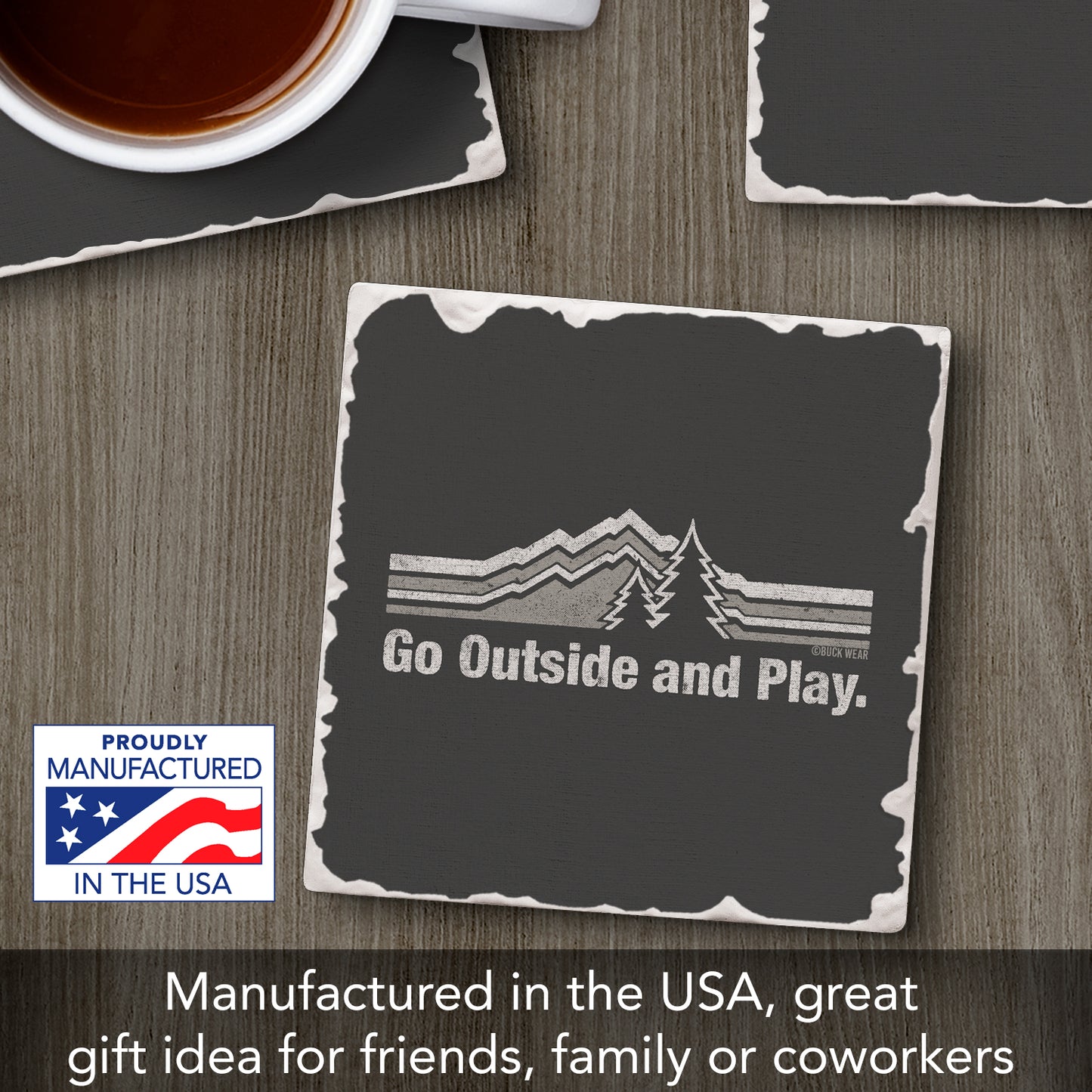 Thirstystone Go Outside Single Tumbled Tile Stone Coaster with Protective Cork Backing Manufactured in The USA 4" Square