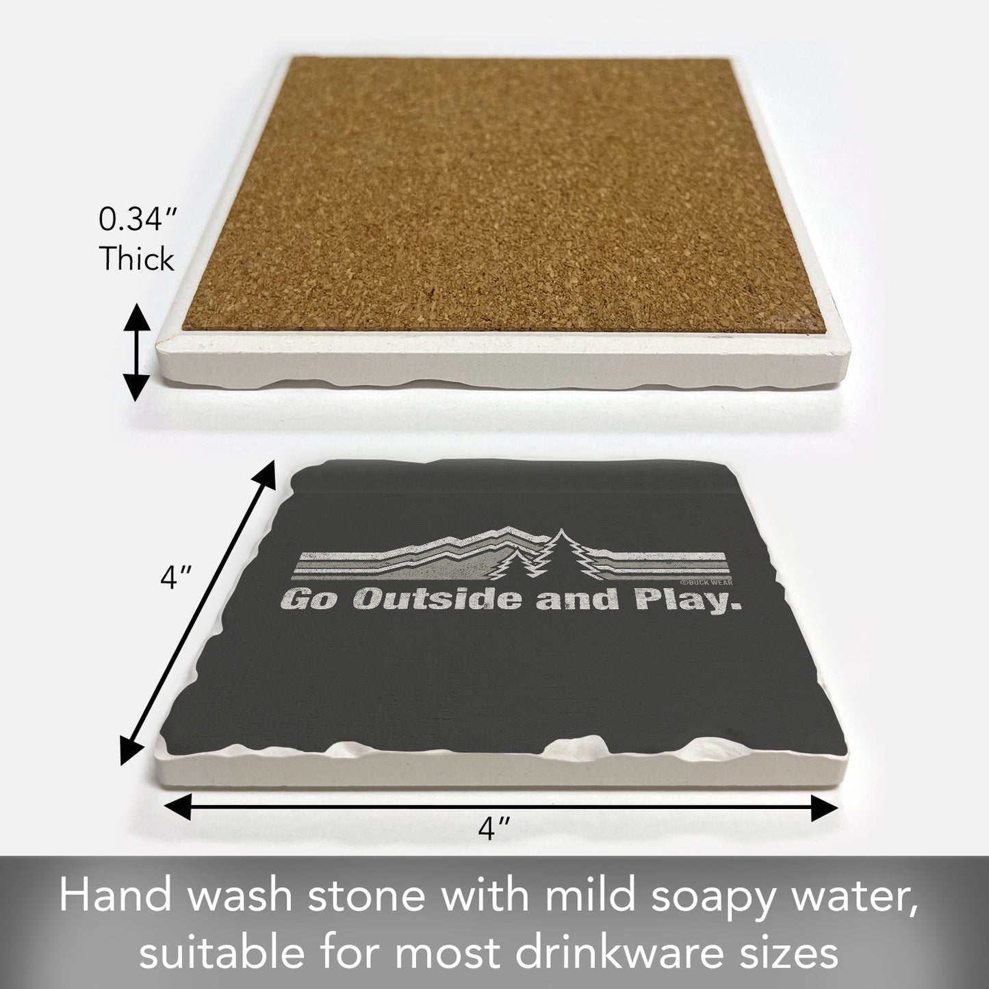 Thirstystone Go Outside Single Tumbled Tile Stone Coaster with Protective Cork Backing Manufactured in The USA 4" Square