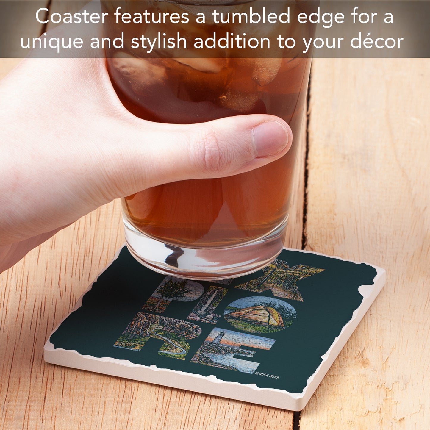 Thirstystone Explore Single Tumbled Tile Stone Coaster with Protective Cork Backing Manufactured in The USA 4" Square