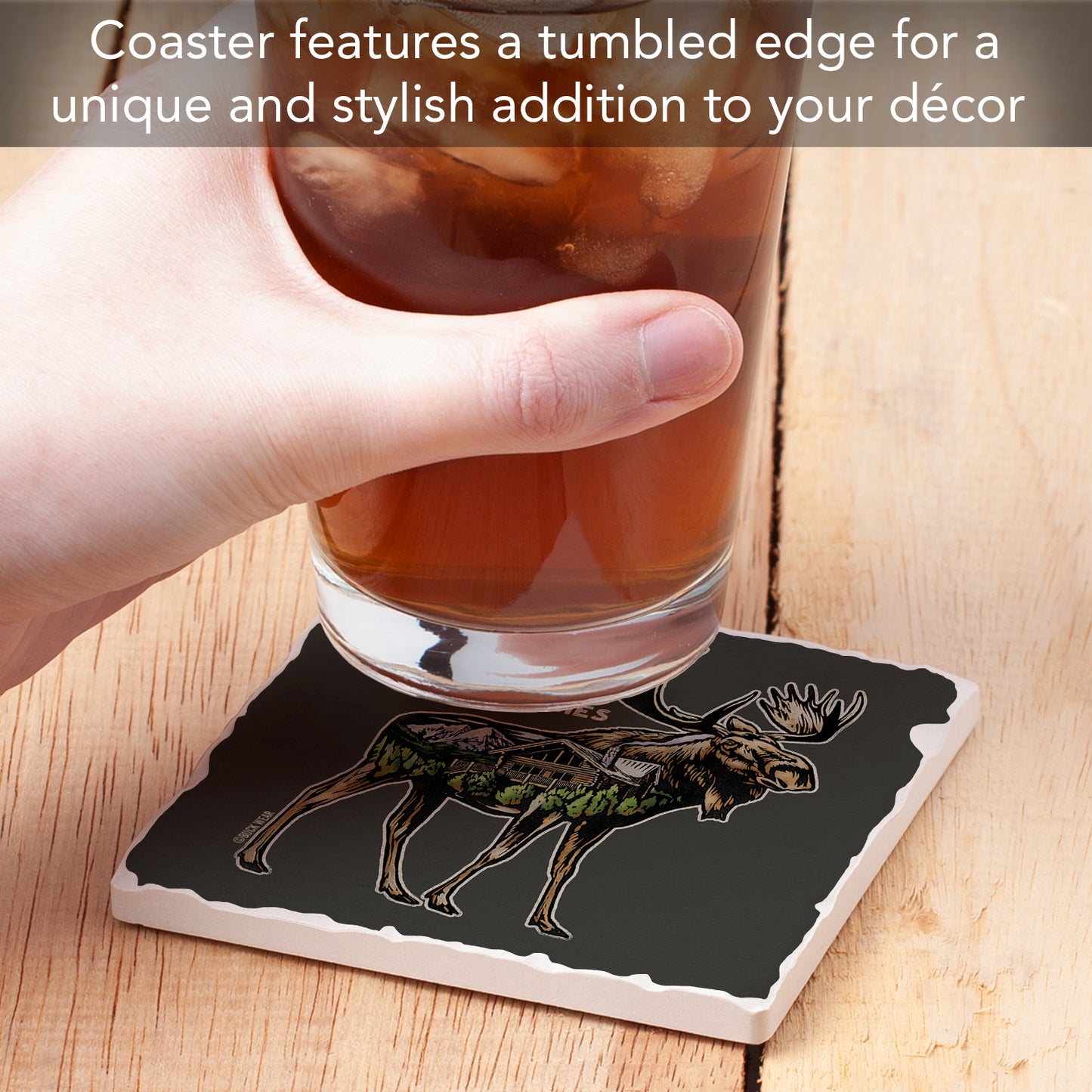 Thirstystone No Worries Single Tumbled Tile Stone Coaster with Protective Cork Backing Manufactured in The USA 4" Square
