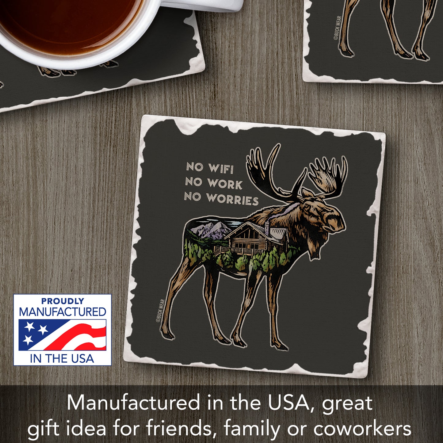Thirstystone No Worries Single Tumbled Tile Stone Coaster with Protective Cork Backing Manufactured in The USA 4" Square