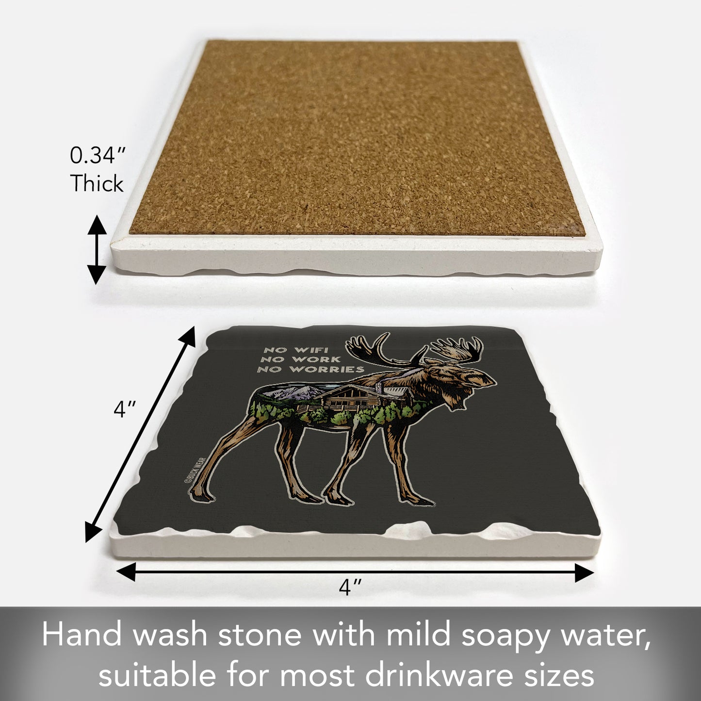 Thirstystone No Worries Single Tumbled Tile Stone Coaster with Protective Cork Backing Manufactured in The USA 4" Square