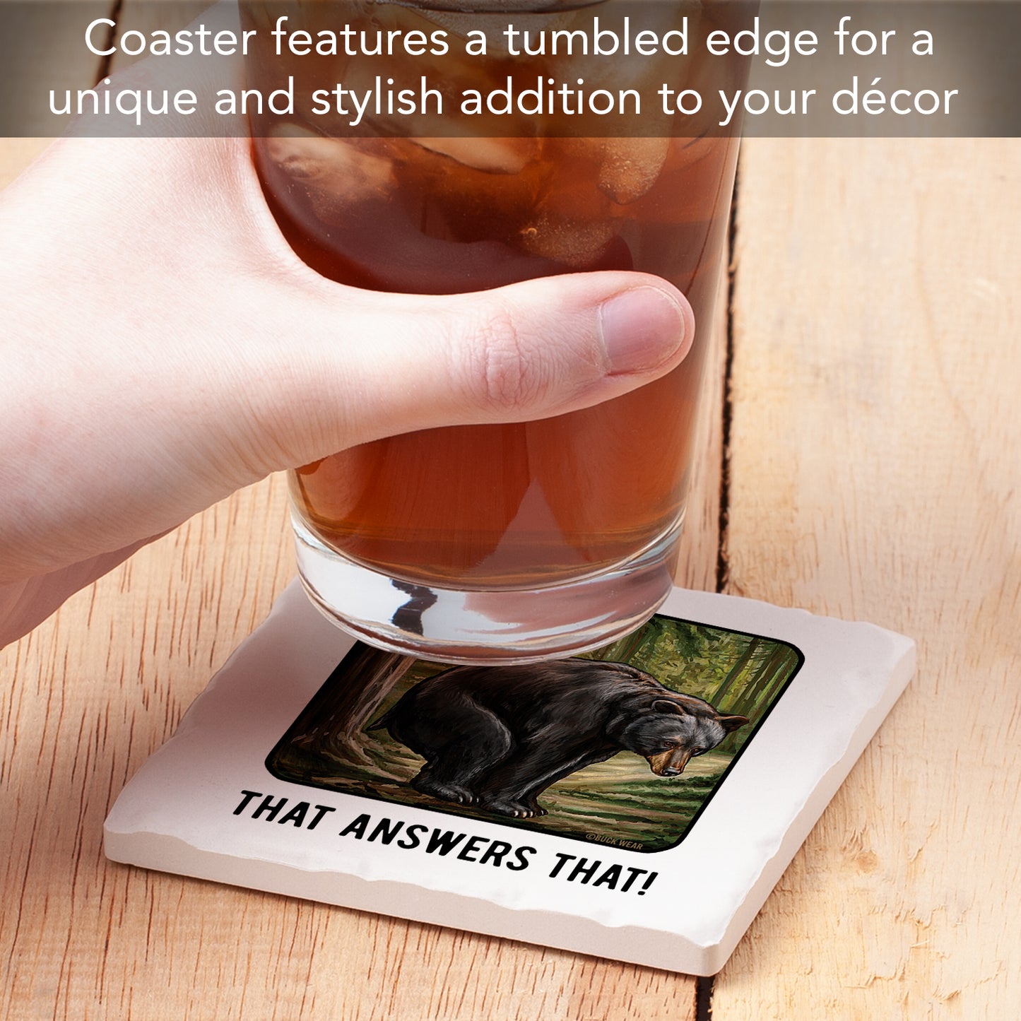 Thirstystone That Answers That Single Tumbled Tile Stone Coaster with Protective Cork Backing Manufactured in The USA 4" Square