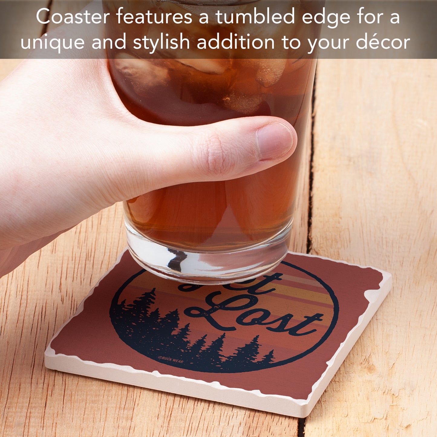 Thirstystone Get Lost Single Tumbled Tile Stone Coaster with Protective Cork Backing Manufactured in The USA 4" Square
