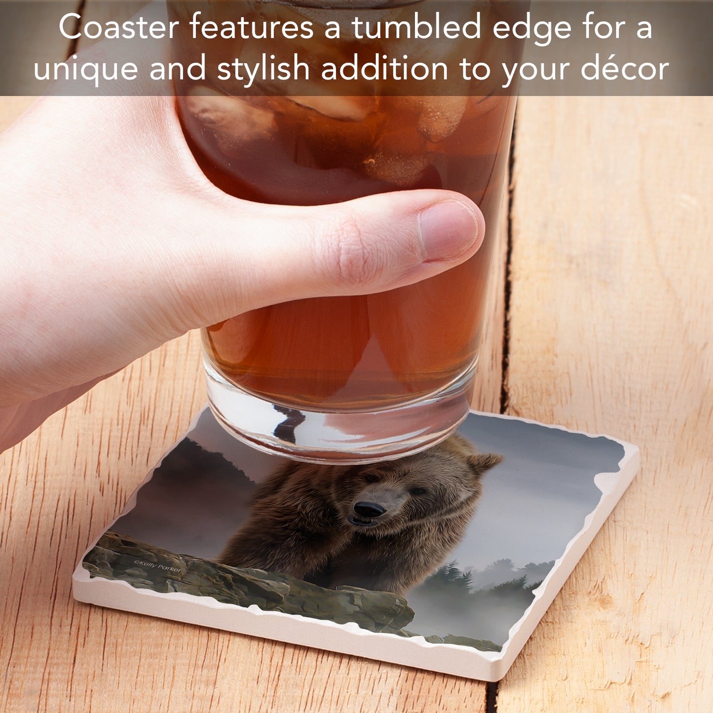 Thirstystone Mountain Grizzly Single Tumbled Tile Stone Coaster with Protective Cork Backing Manufactured in The USA 4" Square