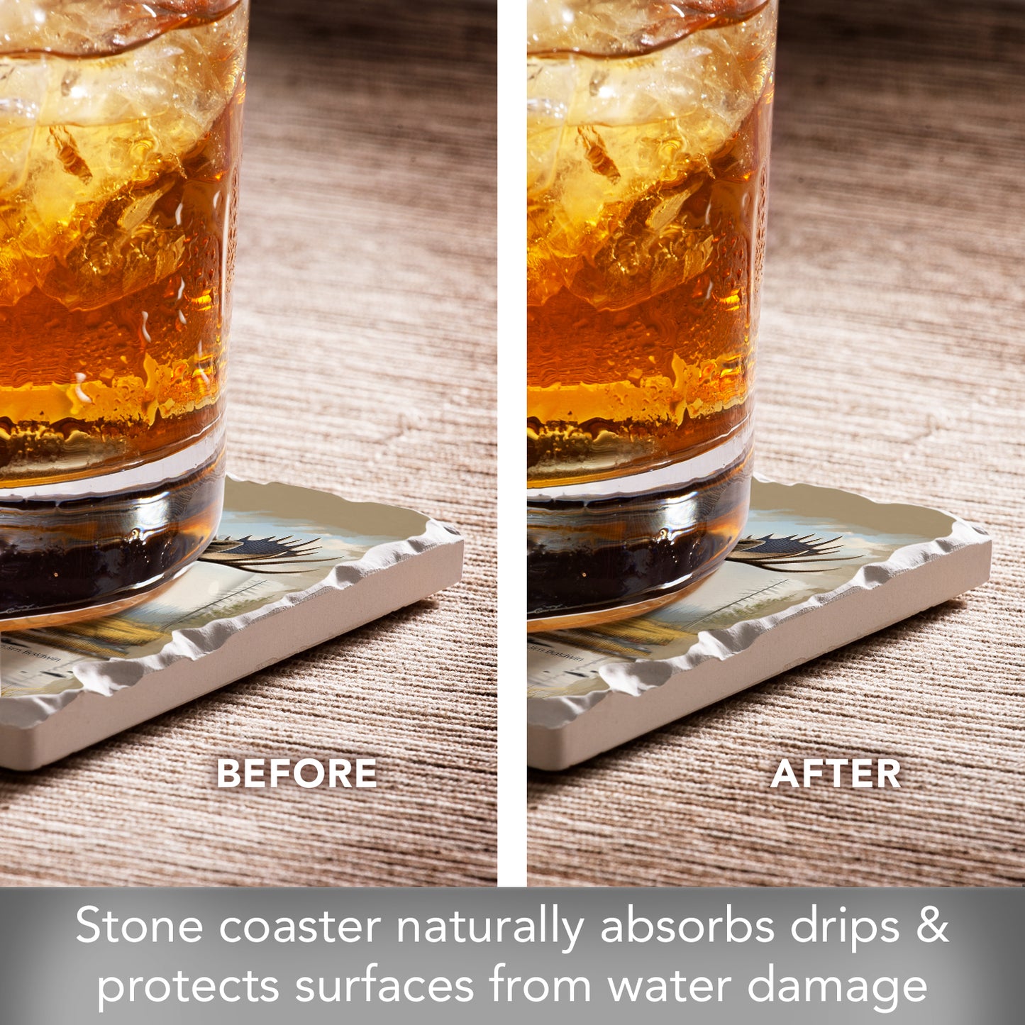Thirstystone Big Moose Single Tumbled Tile Stone Coaster with Protective Cork Backing Manufactured in The USA 4" Square