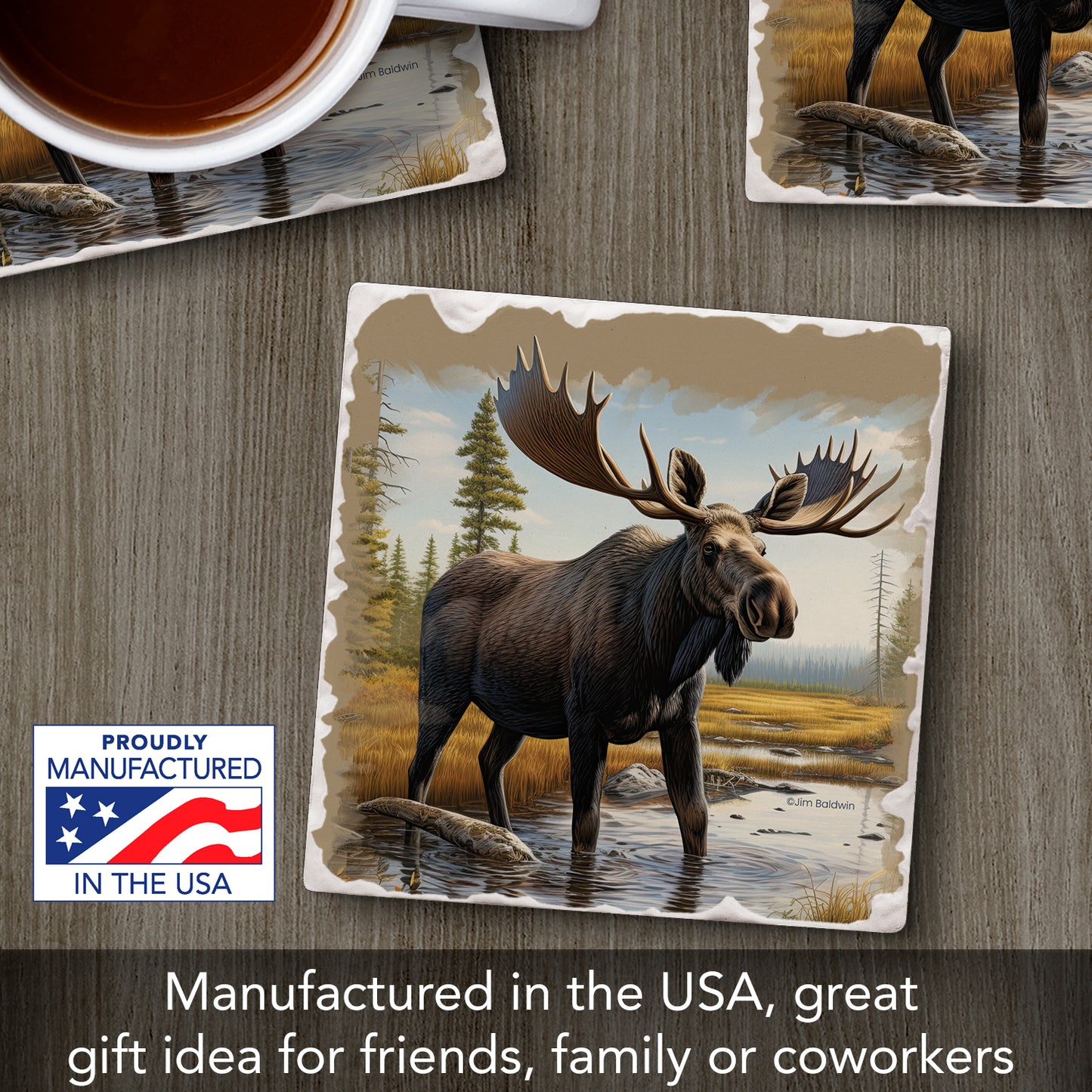 Thirstystone Big Moose Single Tumbled Tile Stone Coaster with Protective Cork Backing Manufactured in The USA 4" Square