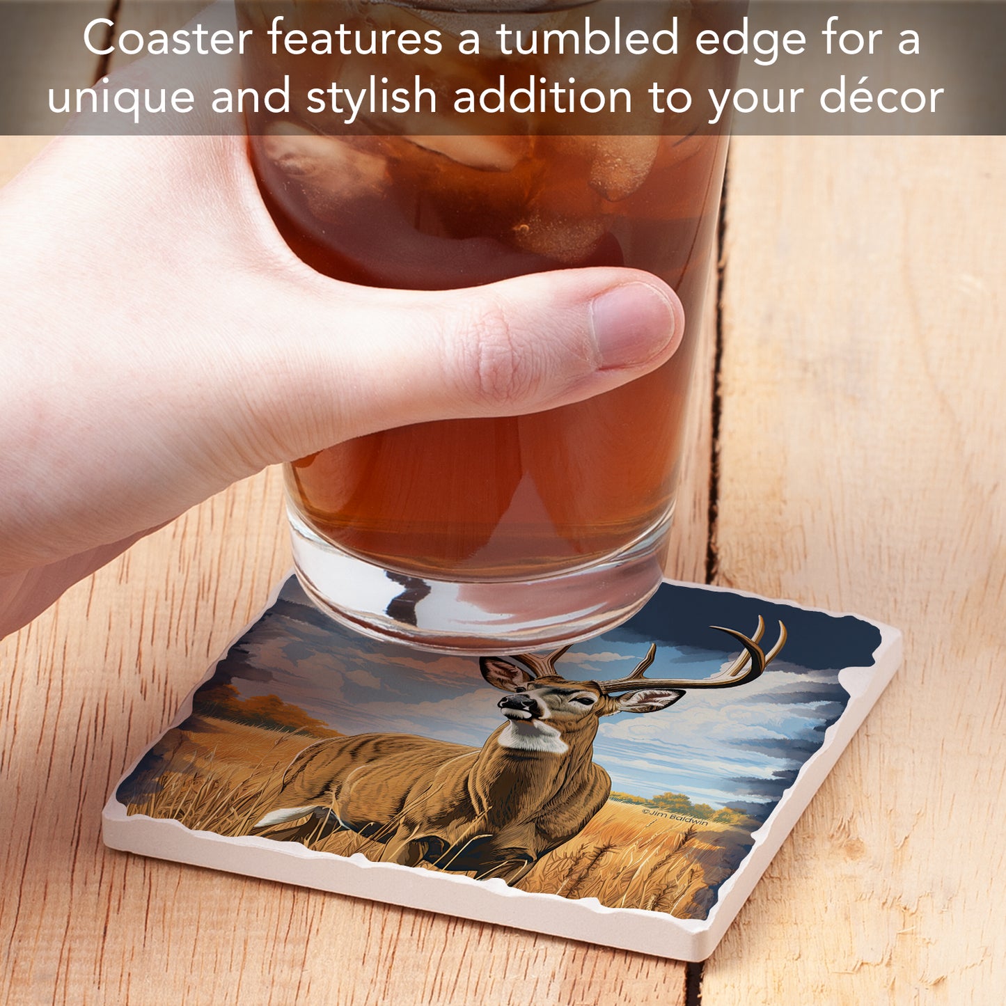 Thirstystone Big Deer Buck Single Tumbled Tile Stone Coaster with Protective Cork Backing Manufactured in The USA 4" Square