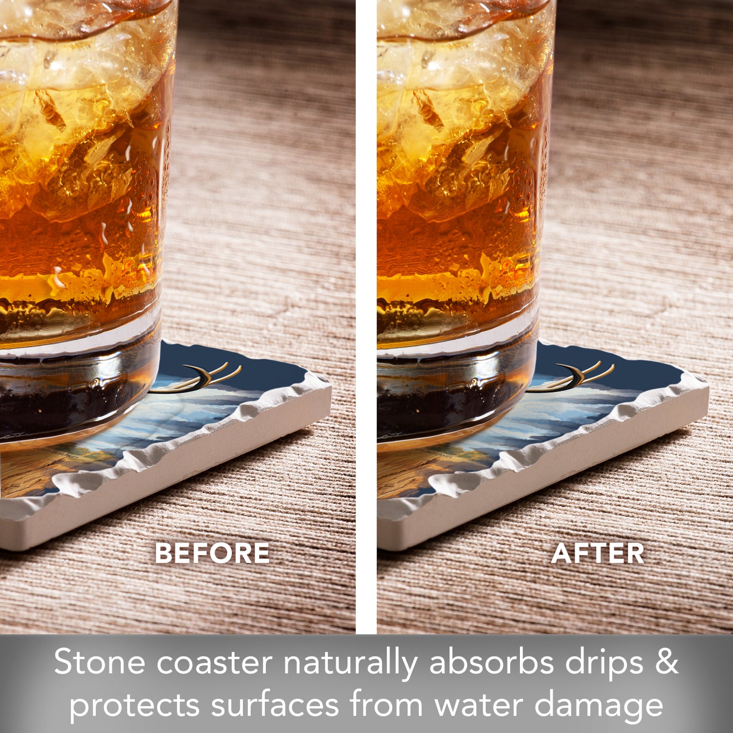 Thirstystone Big Deer Buck Single Tumbled Tile Stone Coaster with Protective Cork Backing Manufactured in The USA 4" Square
