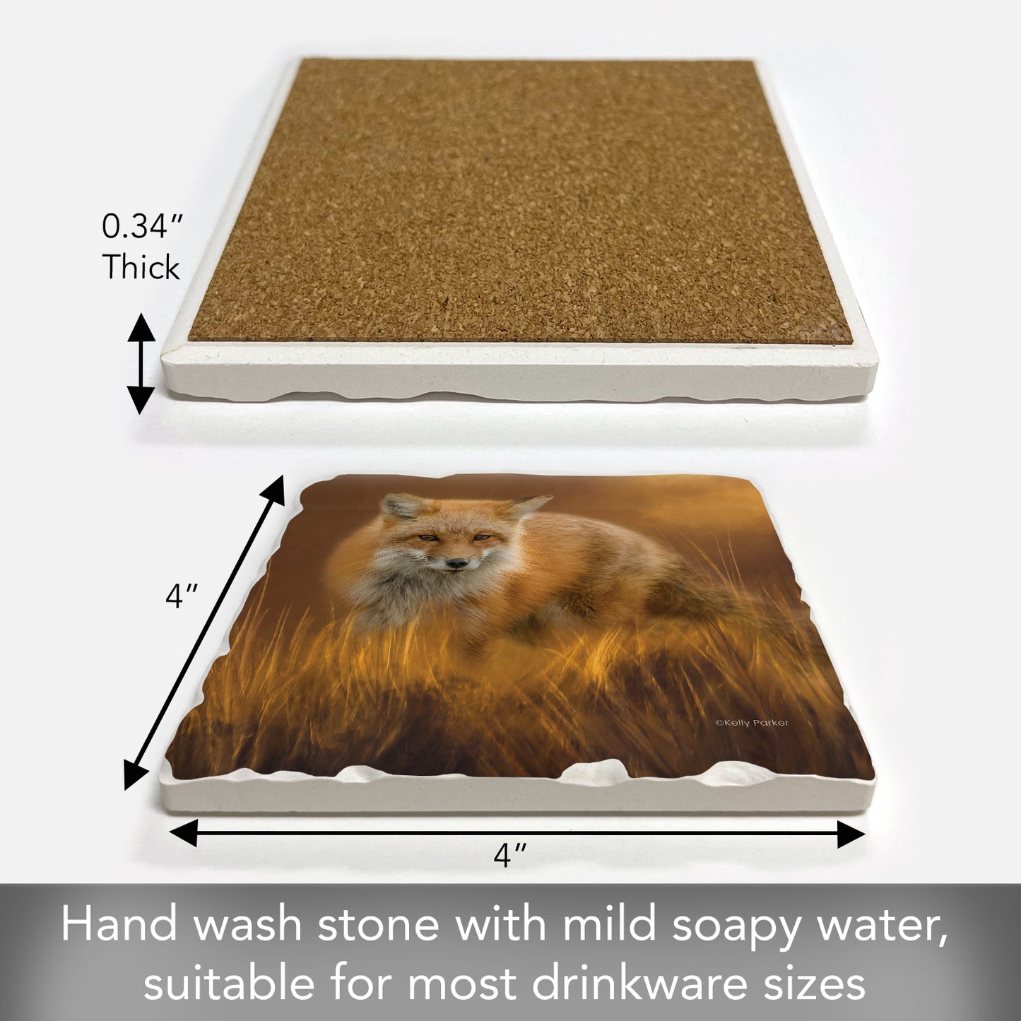 Thirstystone Fox in The Grass Single Tumbled Tile Stone Coaster with Protective Cork Backing Manufactured in The USA 4" Square