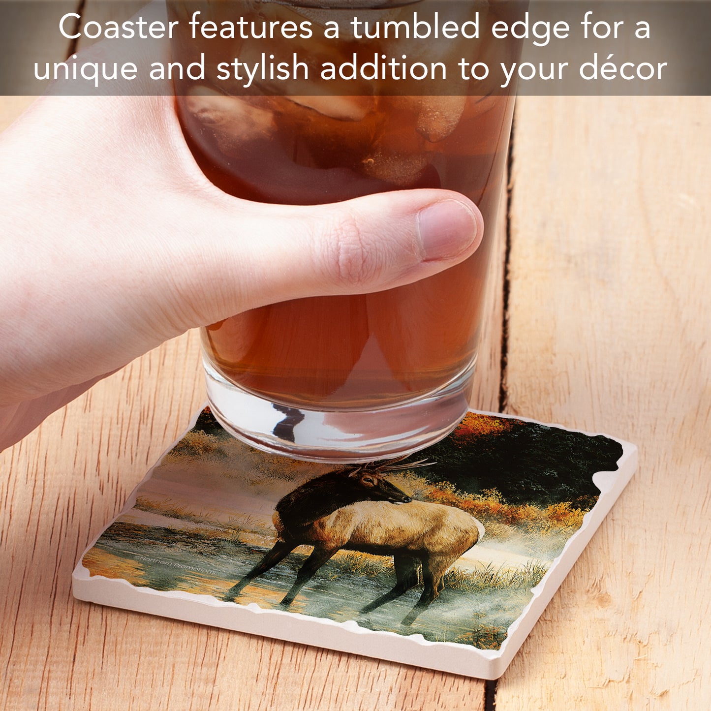 Thirstystone Elk in The Mist Single Tumbled Tile Stone Coaster with Protective Cork Backing Manufactured in The USA 4" Square