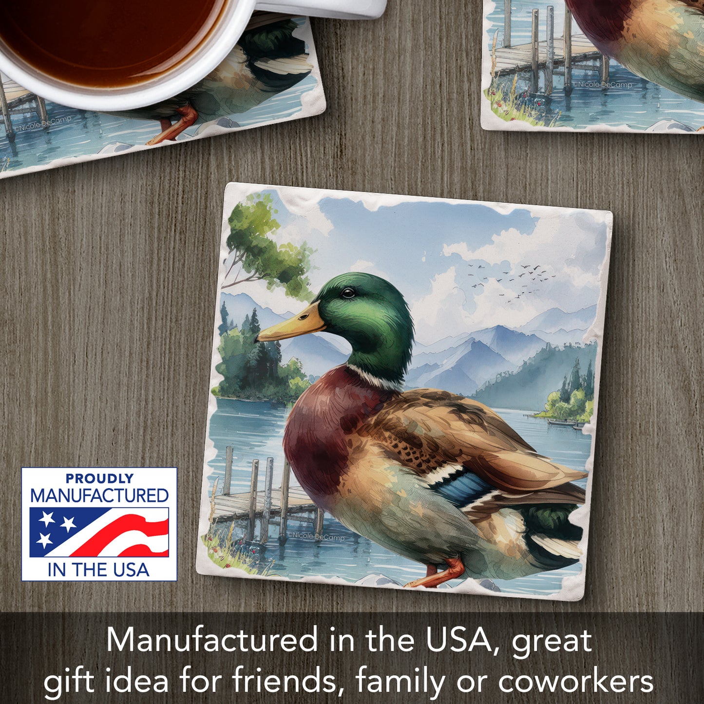 Thirstystone Lake Duck Single Tumbled Tile Stone Coaster with Protective Cork Backing Manufactured in The USA 4" Square