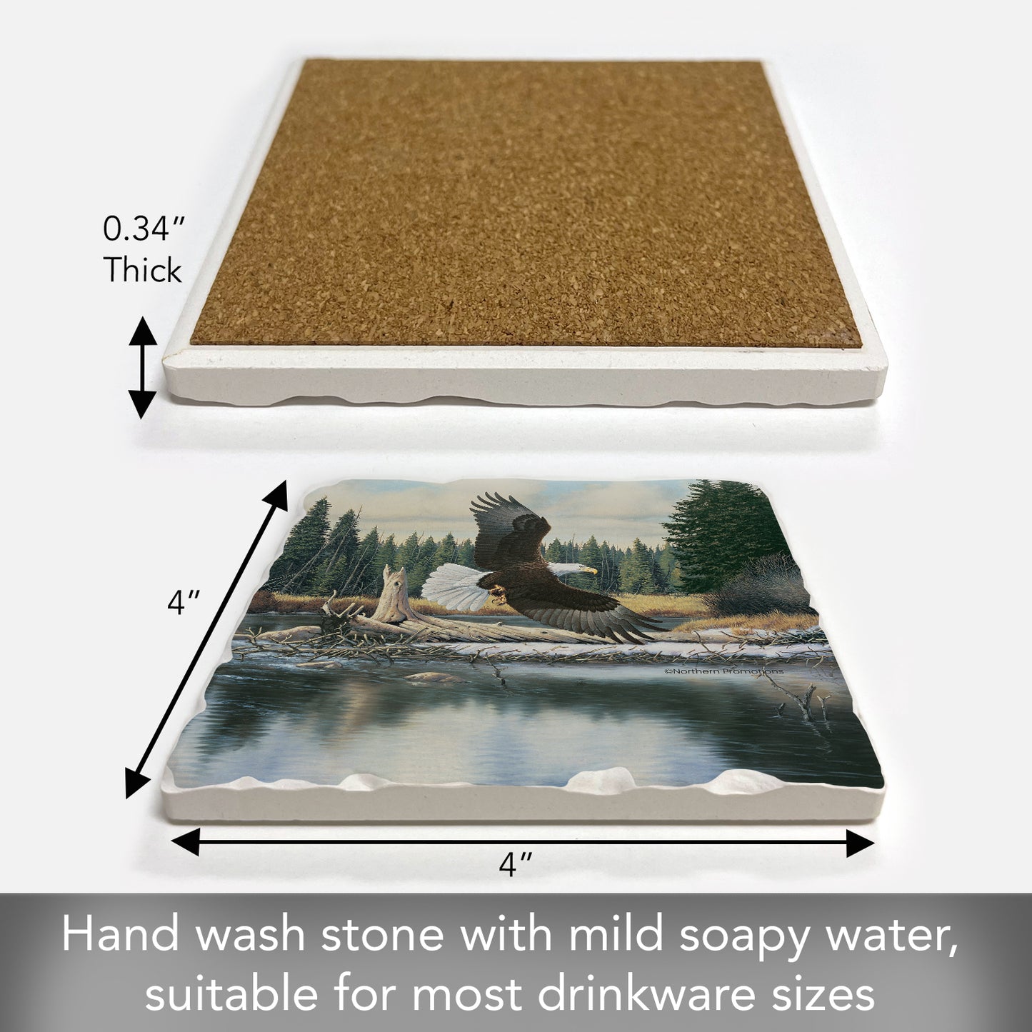 Thirstystone Eagle Spirit Single Tumbled Tile Stone Coaster Manufactured in the USA 4" Square