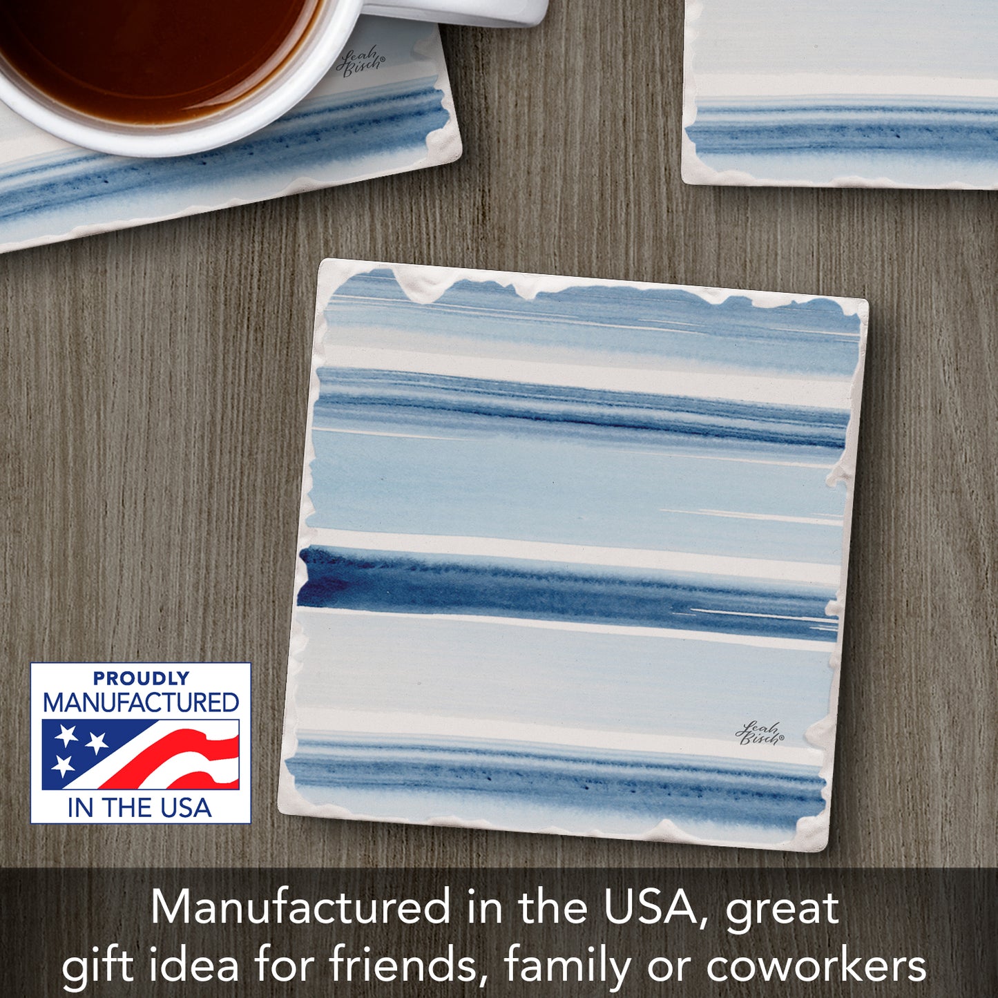 Thirstystone Ocean Tides Single Tumbled Tile Stone Coaster with Protective Cork Backing Manufactured in The USA 4" Square, Colorful, Artistiic, Easily Wipes Clean