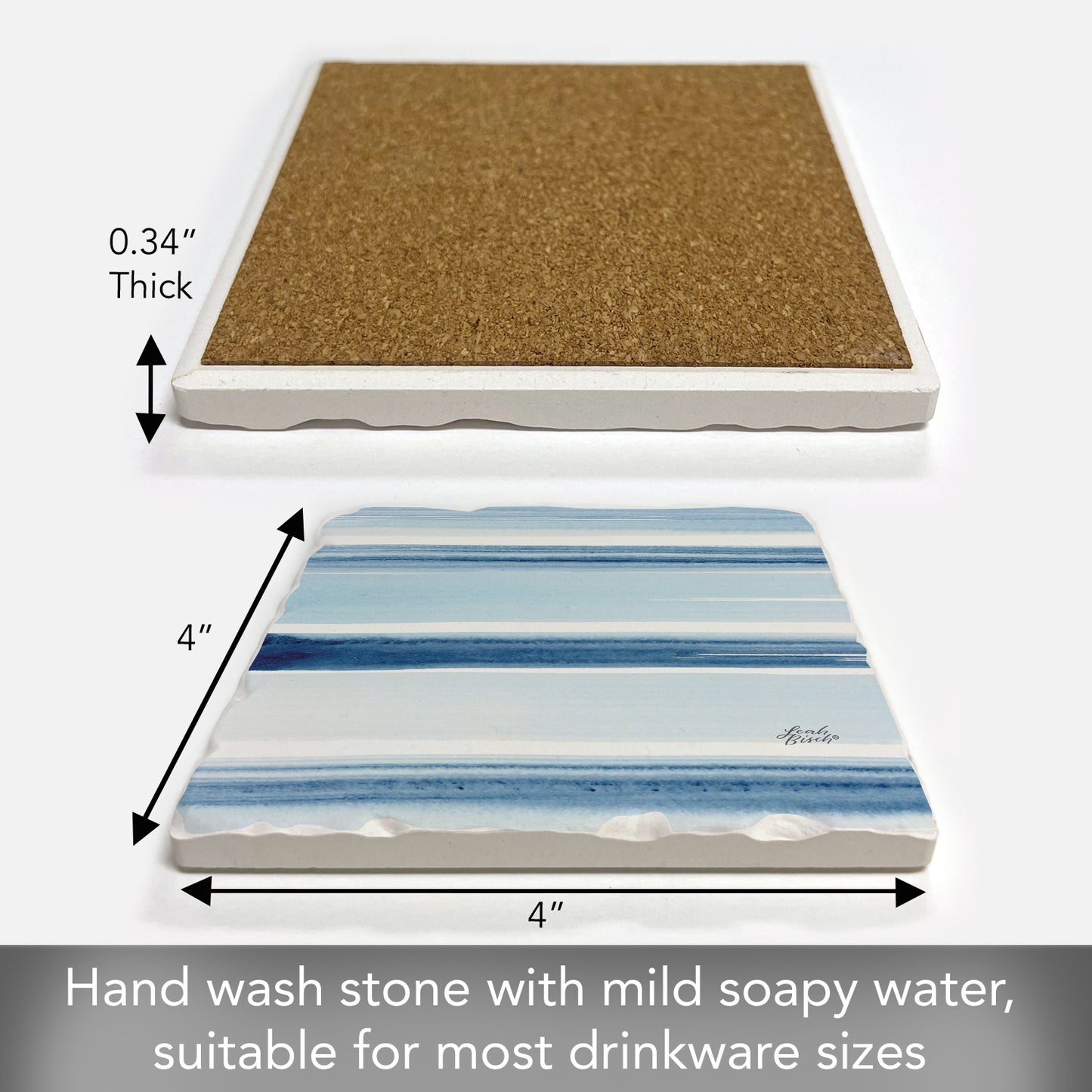 Thirstystone Ocean Tides Single Tumbled Tile Stone Coaster with Protective Cork Backing Manufactured in The USA 4" Square, Colorful, Artistiic, Easily Wipes Clean