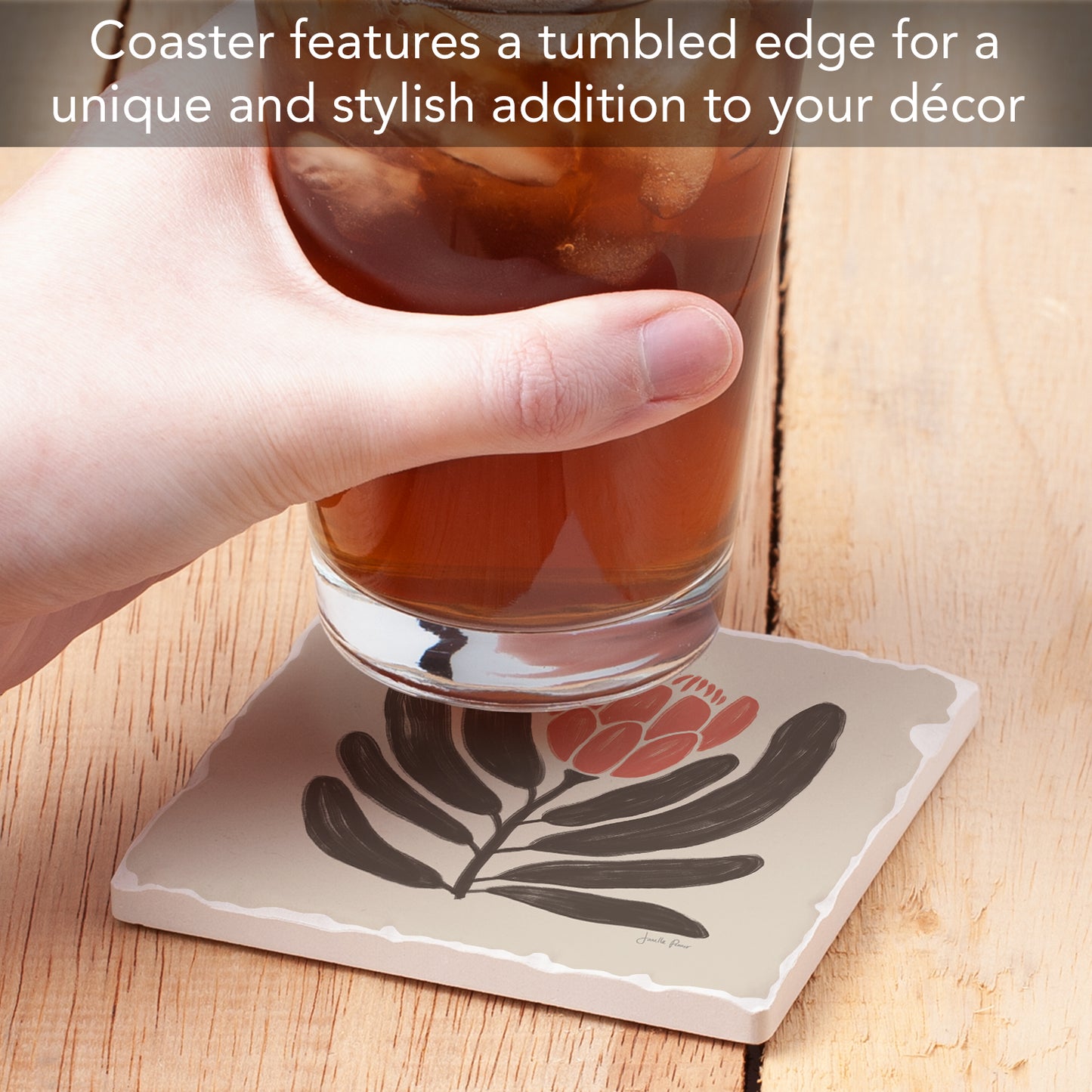 Thirstystone Simple Flower Single Tumbled Tile Stone Coaster with Protective Cork Backing Manufactured in The USA 4" Square, Colorful, Artistic, Easily Wipes Clean