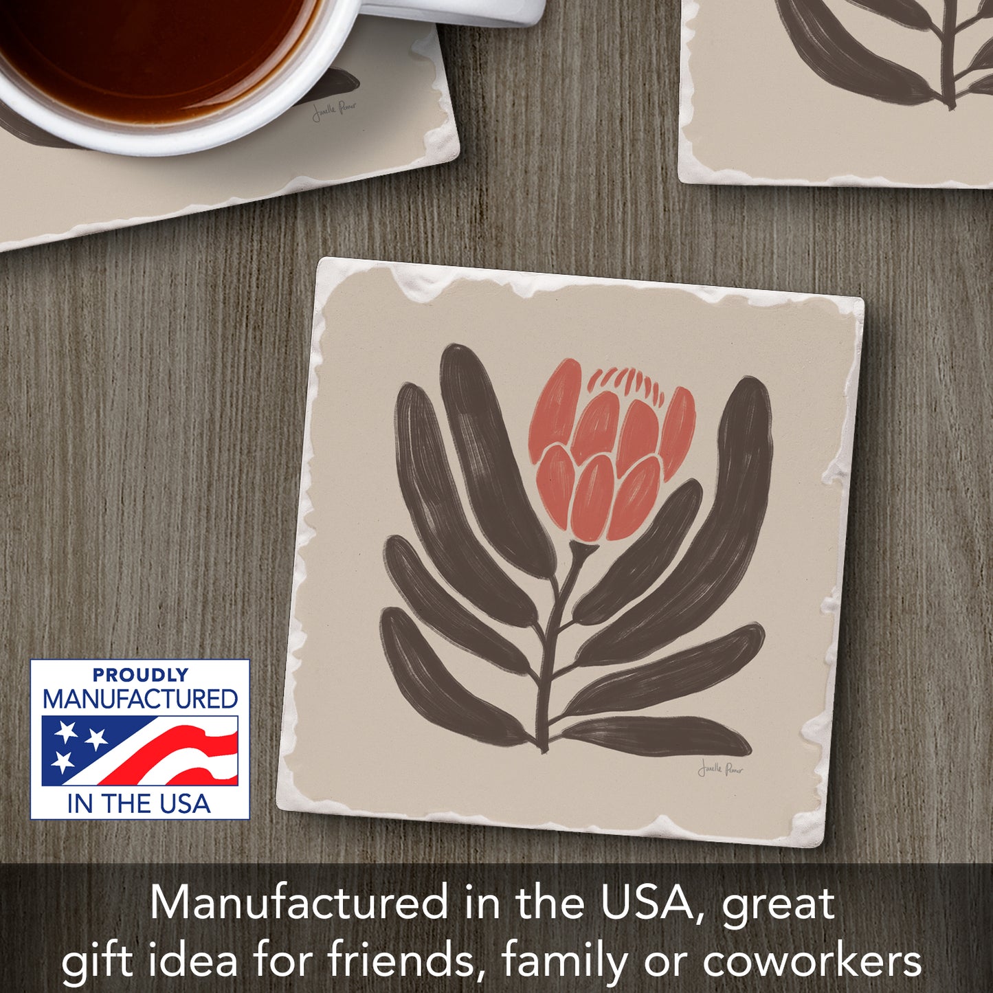 Thirstystone Simple Flower Single Tumbled Tile Stone Coaster with Protective Cork Backing Manufactured in The USA 4" Square, Colorful, Artistic, Easily Wipes Clean