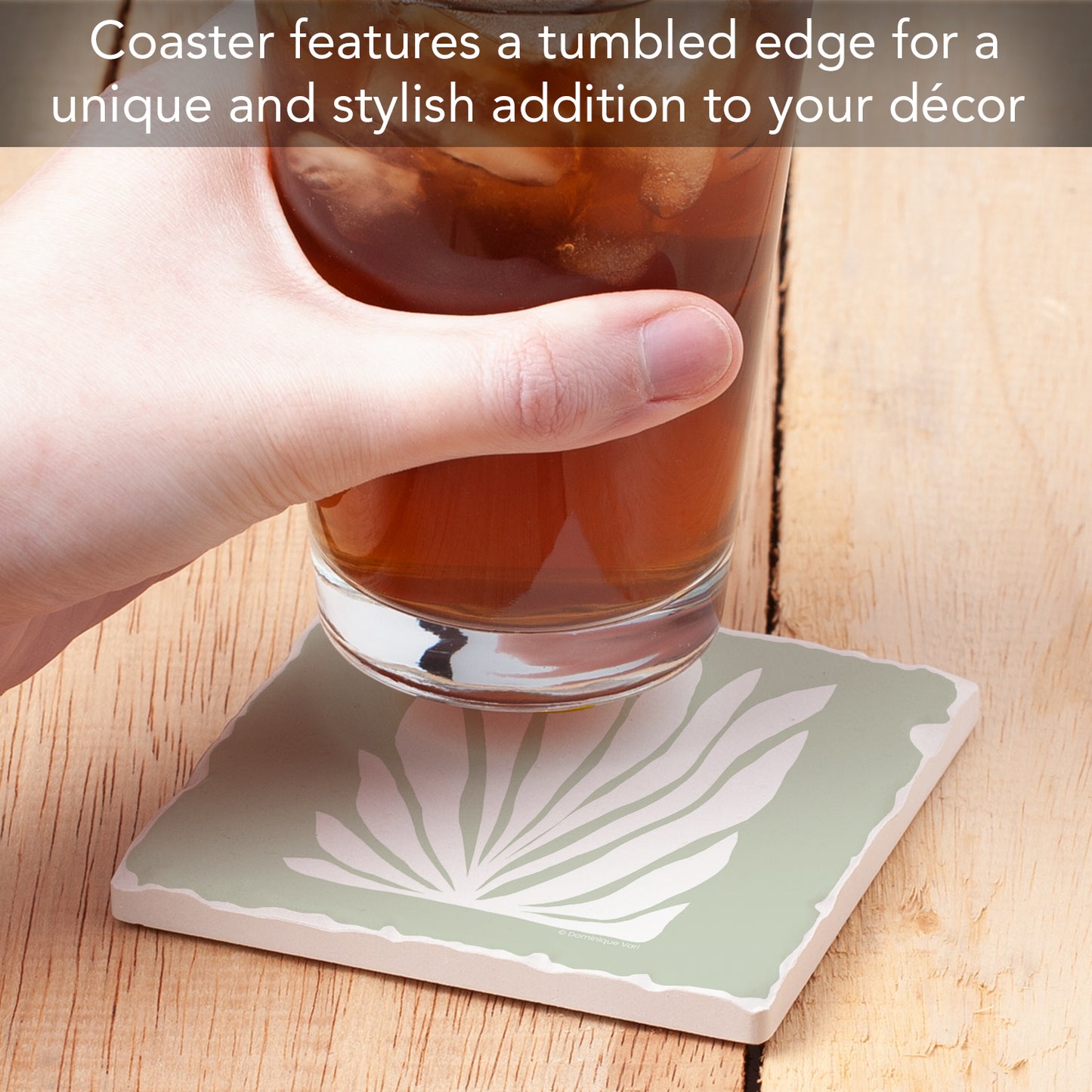 Thirstystone Mint Fan Leaf Single Tumbled Tile Stone Coaster with Protective Cork Backing Manufactured in The USA 4" Square, Colorful, Artistiic, Easily Wipes Clean