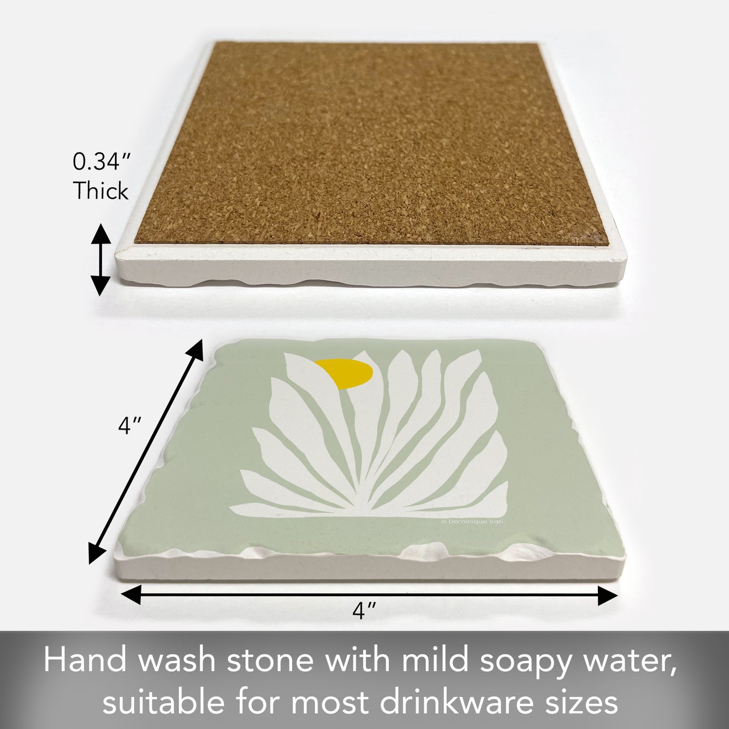 Thirstystone Mint Fan Leaf Single Tumbled Tile Stone Coaster with Protective Cork Backing Manufactured in The USA 4" Square, Colorful, Artistiic, Easily Wipes Clean