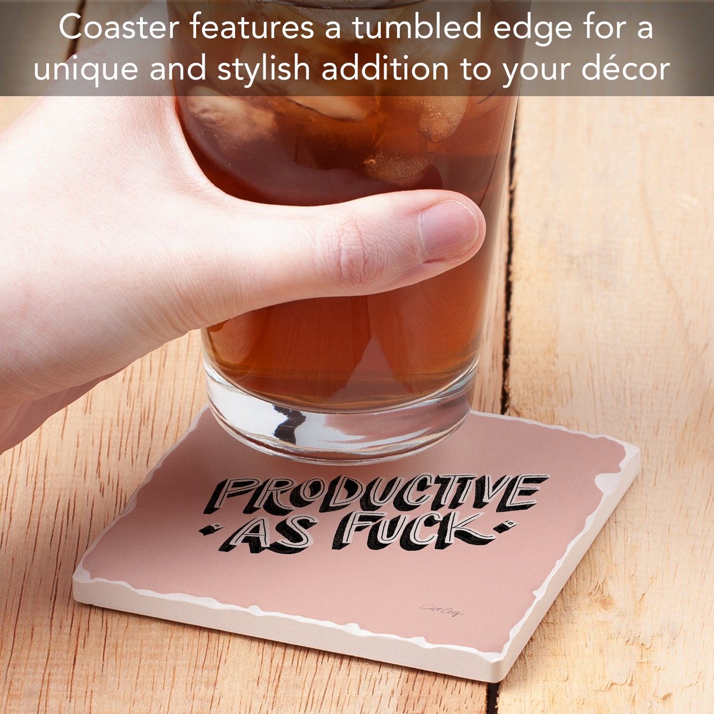Thirstystone Productive Single Tumbled Tile Stone Coaster with Protective Cork Backing Manufactured in The USA 4" Square, Colorful, Artistiic, Easily Wipes Clean