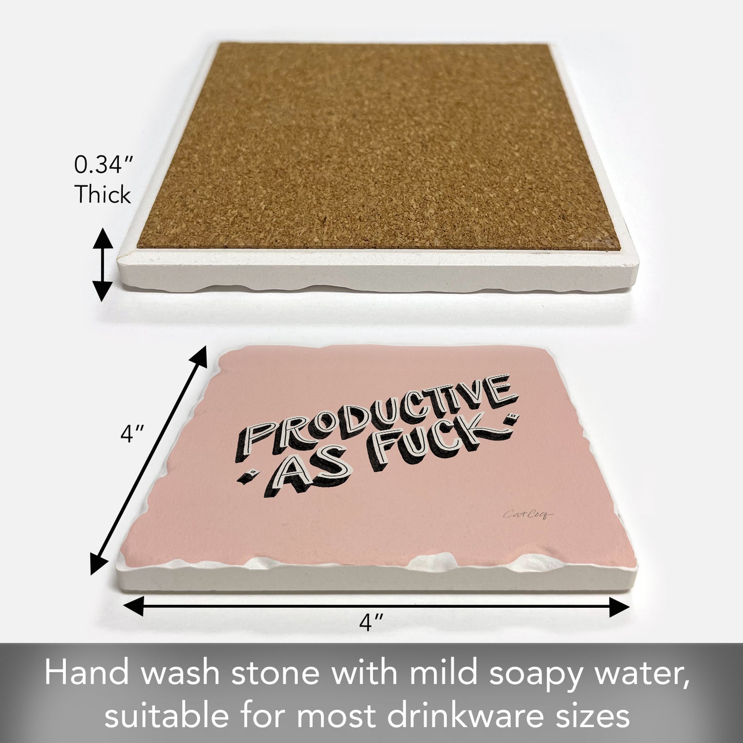 Thirstystone Productive Single Tumbled Tile Stone Coaster with Protective Cork Backing Manufactured in The USA 4" Square, Colorful, Artistiic, Easily Wipes Clean