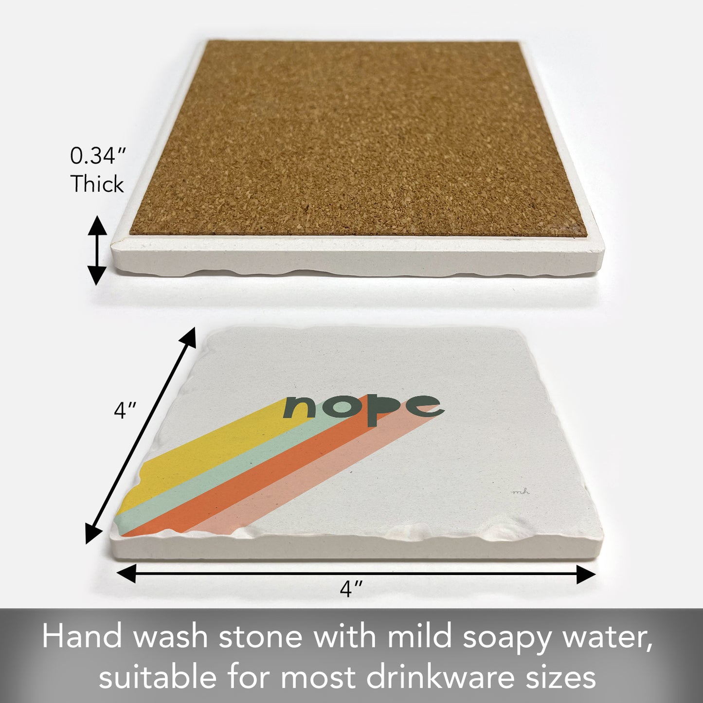 Thirstystone Nope Single Tumbled Tile Stone Coaster with Protective Cork Backing Manufactured in The USA 4" Square, Colorful, Artistiic, Easily Wipes Clean