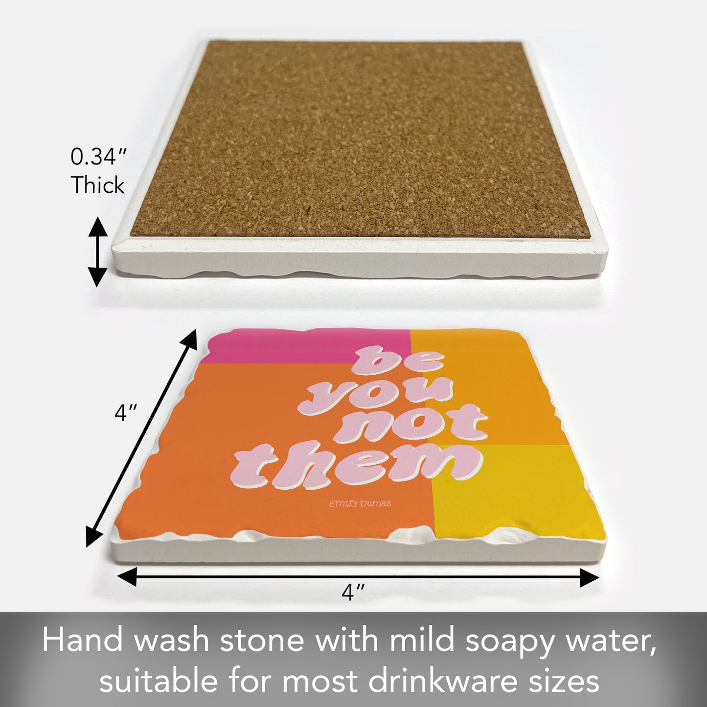 Thirstystone Be You Not Them Single Tumbled Tile Stone Coaster with Protective Cork Backing Manufactured in The USA 4" Square, Colorful, Artistiic, Easily Wipes Clean