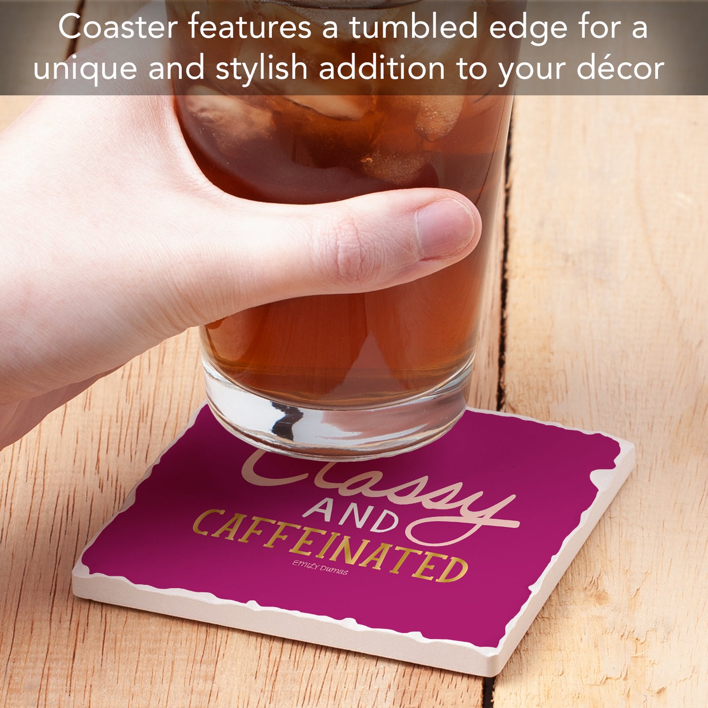 Thirstystone Classy & Caffeinated Single Tumbled Tile Stone Coaster with Protective Cork Backing Manufactured in The USA 4" Square, Colorful, Artistiic, Easily Wipes Clean
