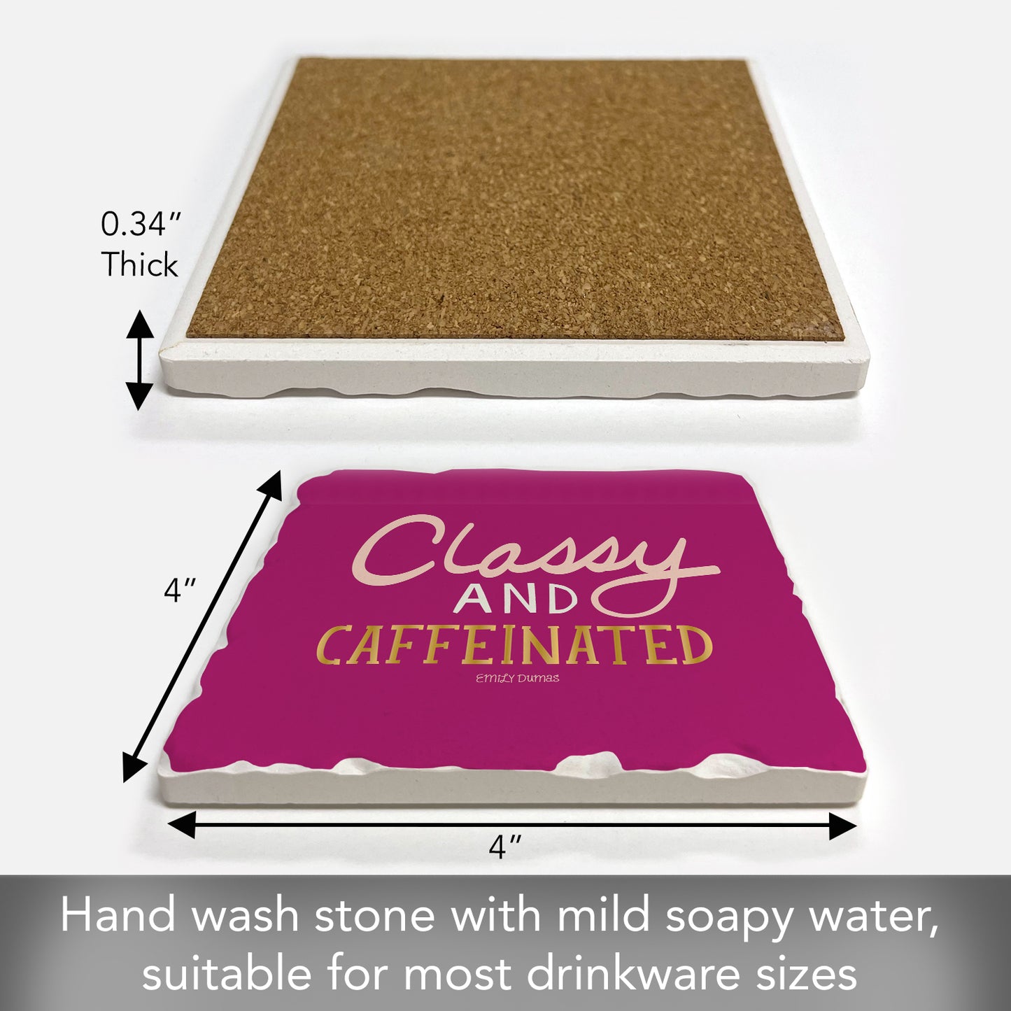Thirstystone Classy & Caffeinated Single Tumbled Tile Stone Coaster with Protective Cork Backing Manufactured in The USA 4" Square, Colorful, Artistiic, Easily Wipes Clean