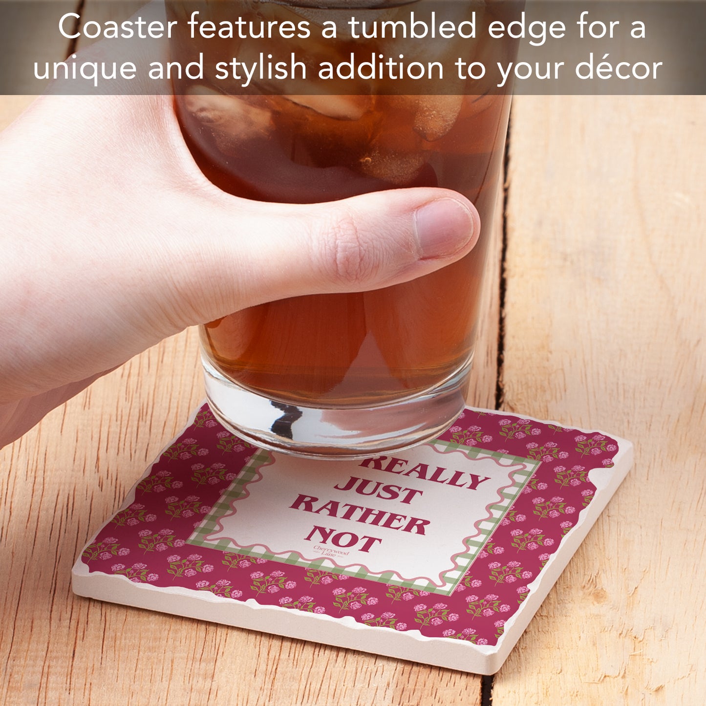 Thirstystone Rather Not Single Tumbled Tile Stone Coaster with Protective Cork Backing Manufactured in The USA 4" Square, Colorful, Artistiic, Easily Wipes Clean