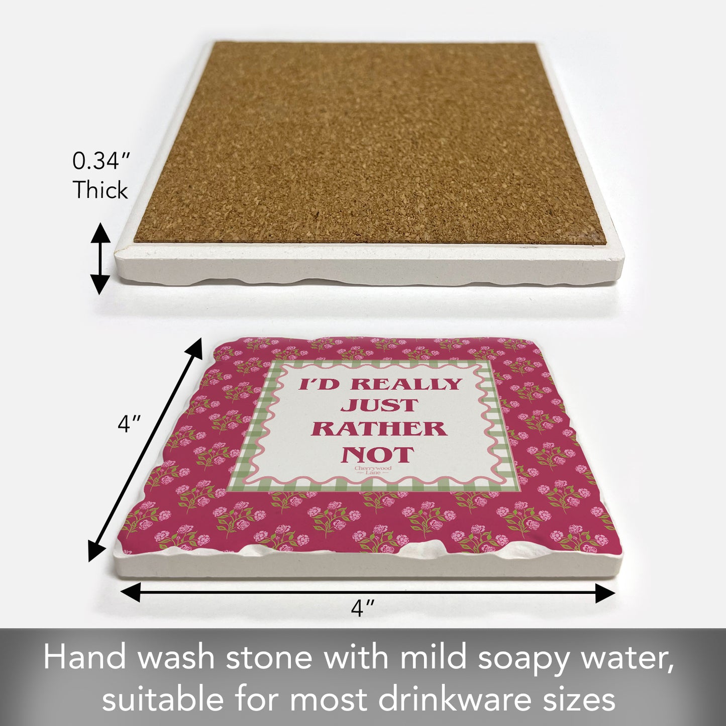 Thirstystone Rather Not Single Tumbled Tile Stone Coaster with Protective Cork Backing Manufactured in The USA 4" Square, Colorful, Artistiic, Easily Wipes Clean