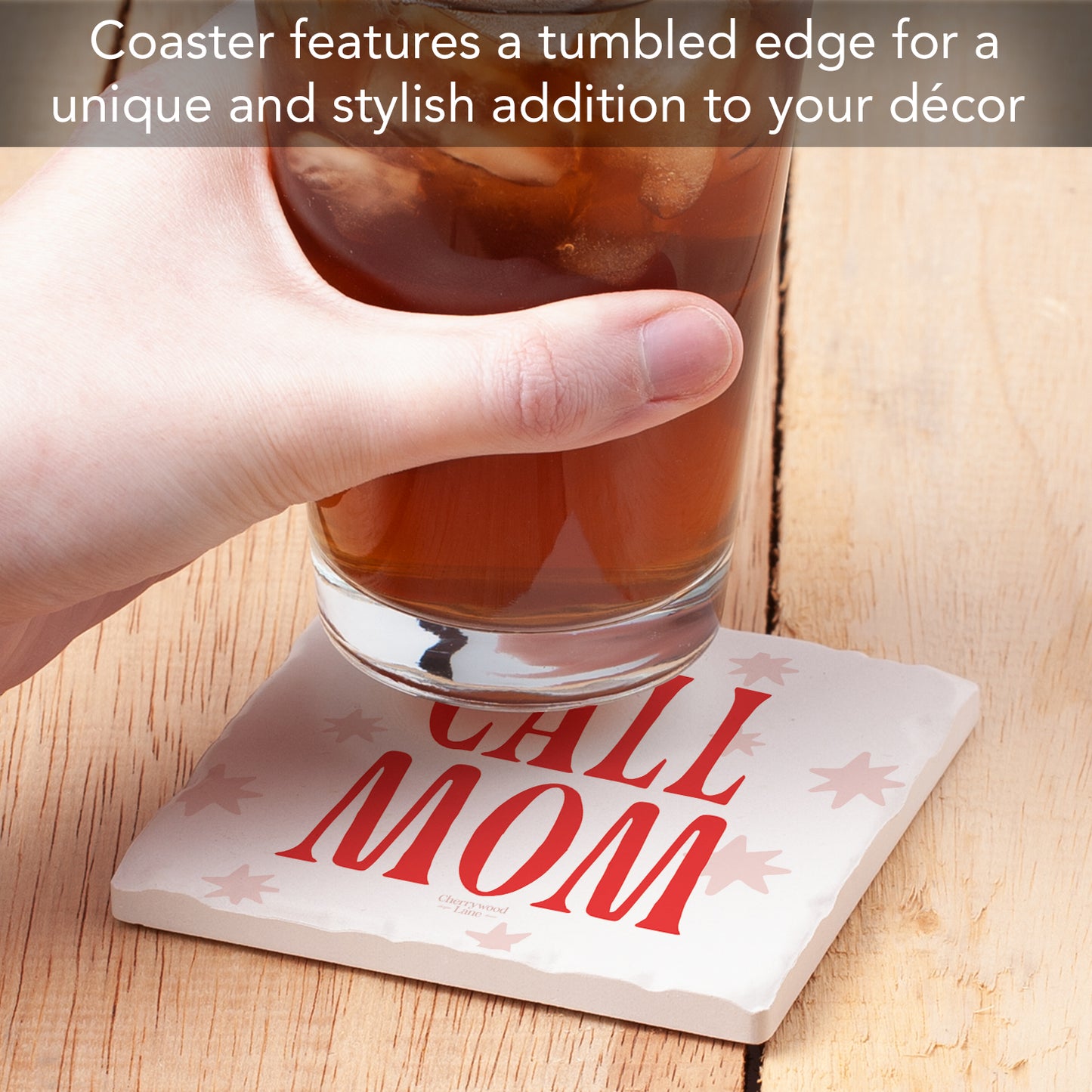Thirstystone Call Mom Single Tumbled Tile Stone Coaster with Protective Cork Backing Manufactured in The USA 4" Square, Colorful, Artistiic, Easily Wipes Clean