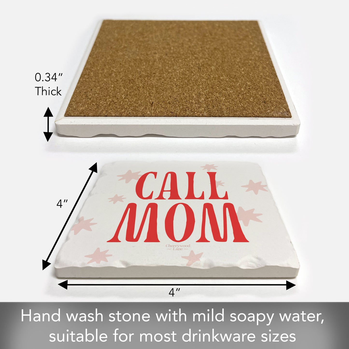 Thirstystone Call Mom Single Tumbled Tile Stone Coaster with Protective Cork Backing Manufactured in The USA 4" Square, Colorful, Artistiic, Easily Wipes Clean