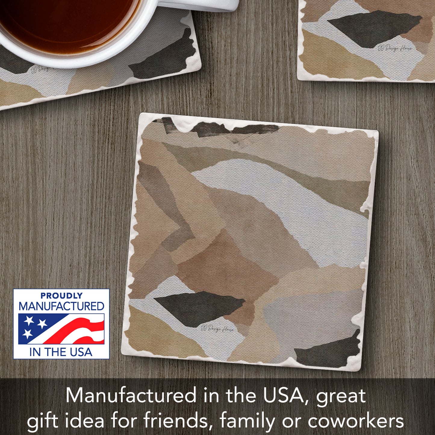Thirstystone Mocha Abstract Single Tumbled Tile Stone Coaster with Protective Cork Backing Manufactured in The USA 4" Square, Colorful, Artistiic, Easily Wipes Clean