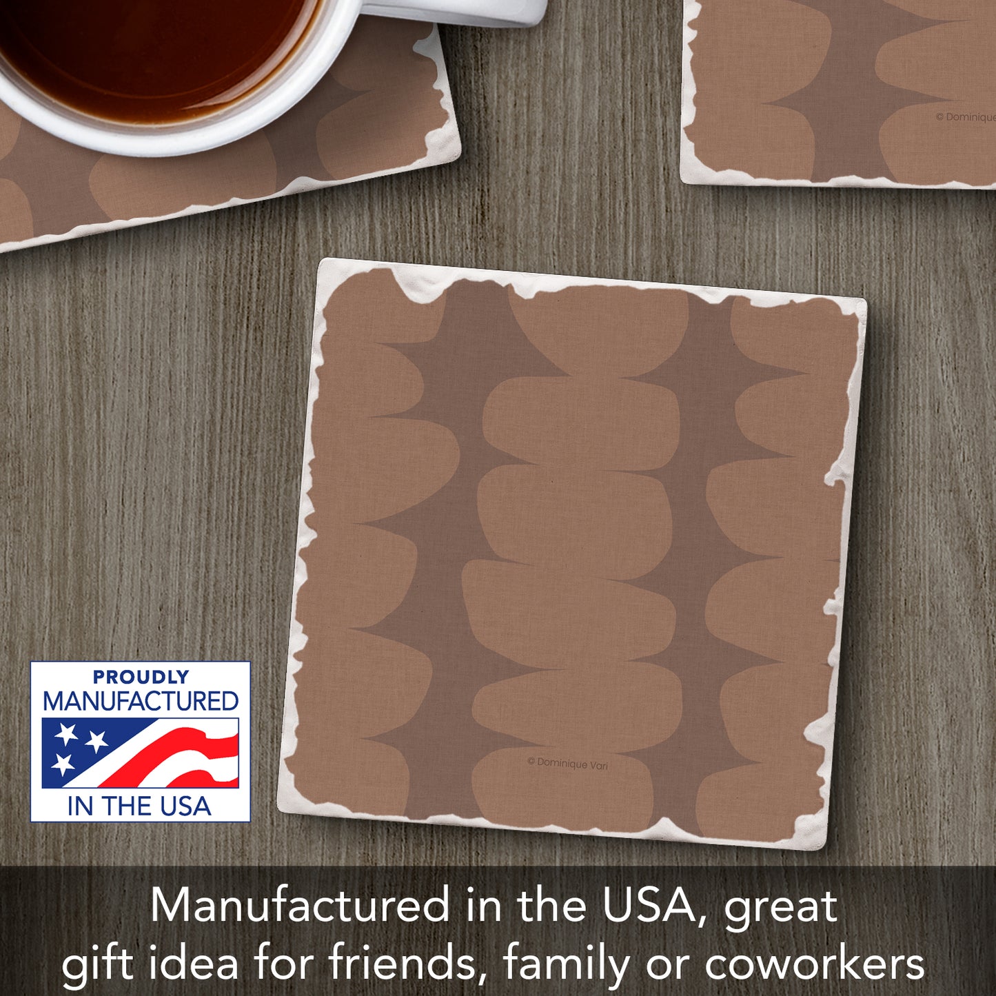 Thirstystone Mocha Pebbles Single Tumbled Tile Stone Coaster with Protective Cork Backing Manufactured in The USA 4" Square, Colorful, Artistiic, Easily Wipes Clean