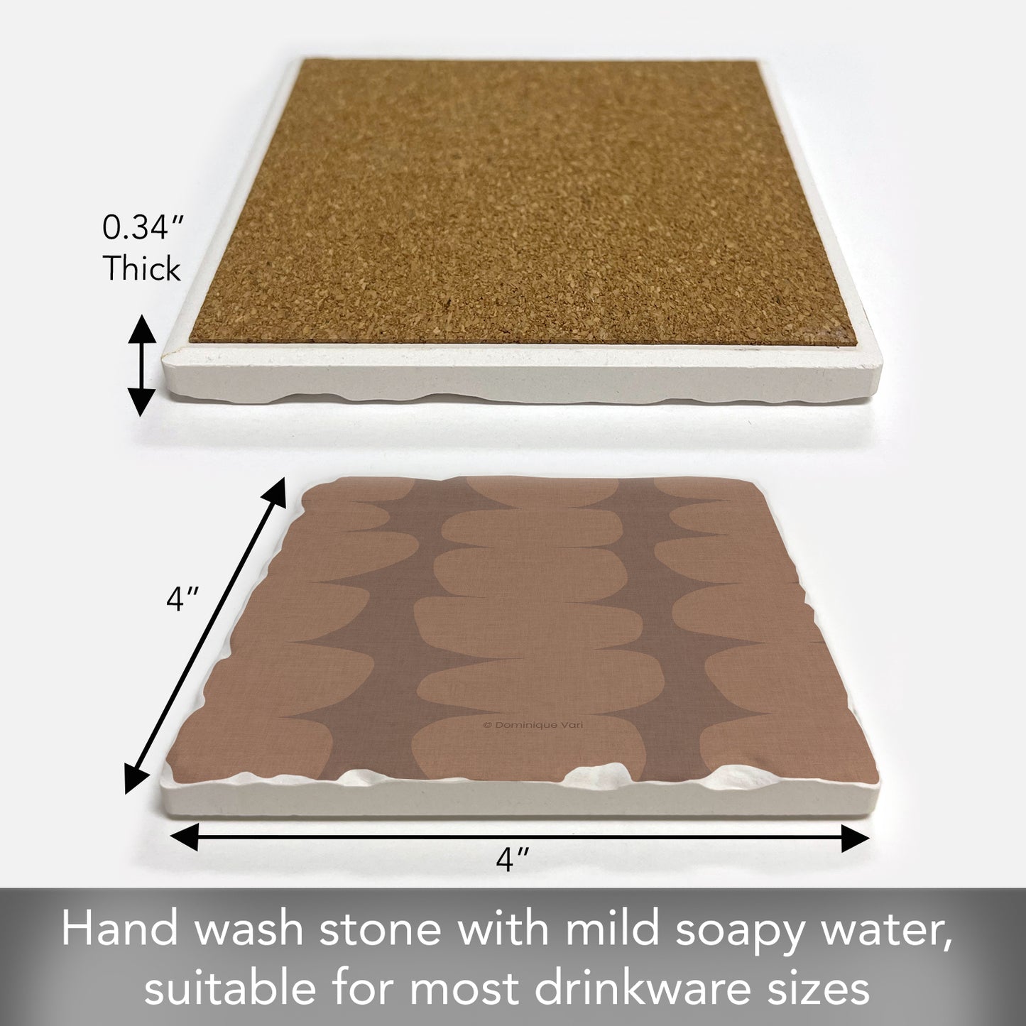 Thirstystone Mocha Pebbles Single Tumbled Tile Stone Coaster with Protective Cork Backing Manufactured in The USA 4" Square, Colorful, Artistiic, Easily Wipes Clean