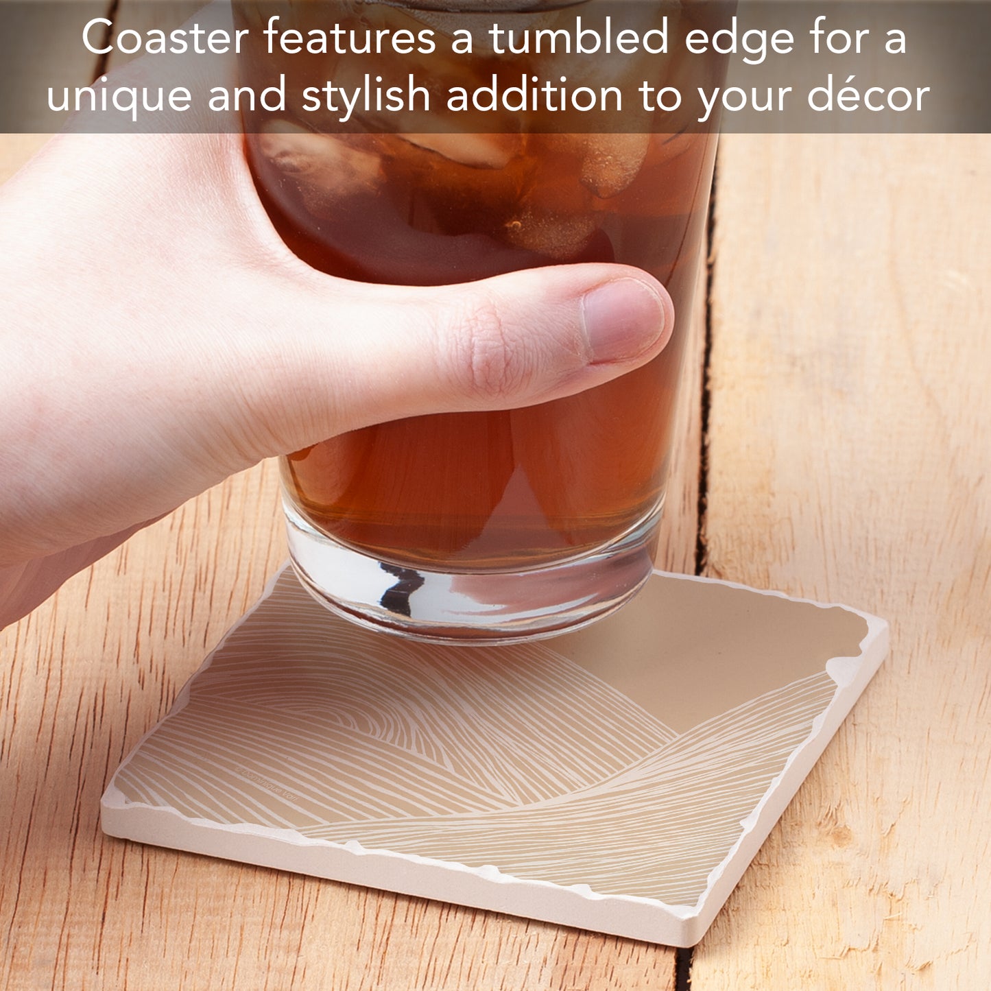 Thirstystone Mocha Zen Single Tumbled Tile Stone Coaster with Protective Cork Backing Manufactured in The USA 4" Square, Colorful, Artistiic, Easily Wipes Clean