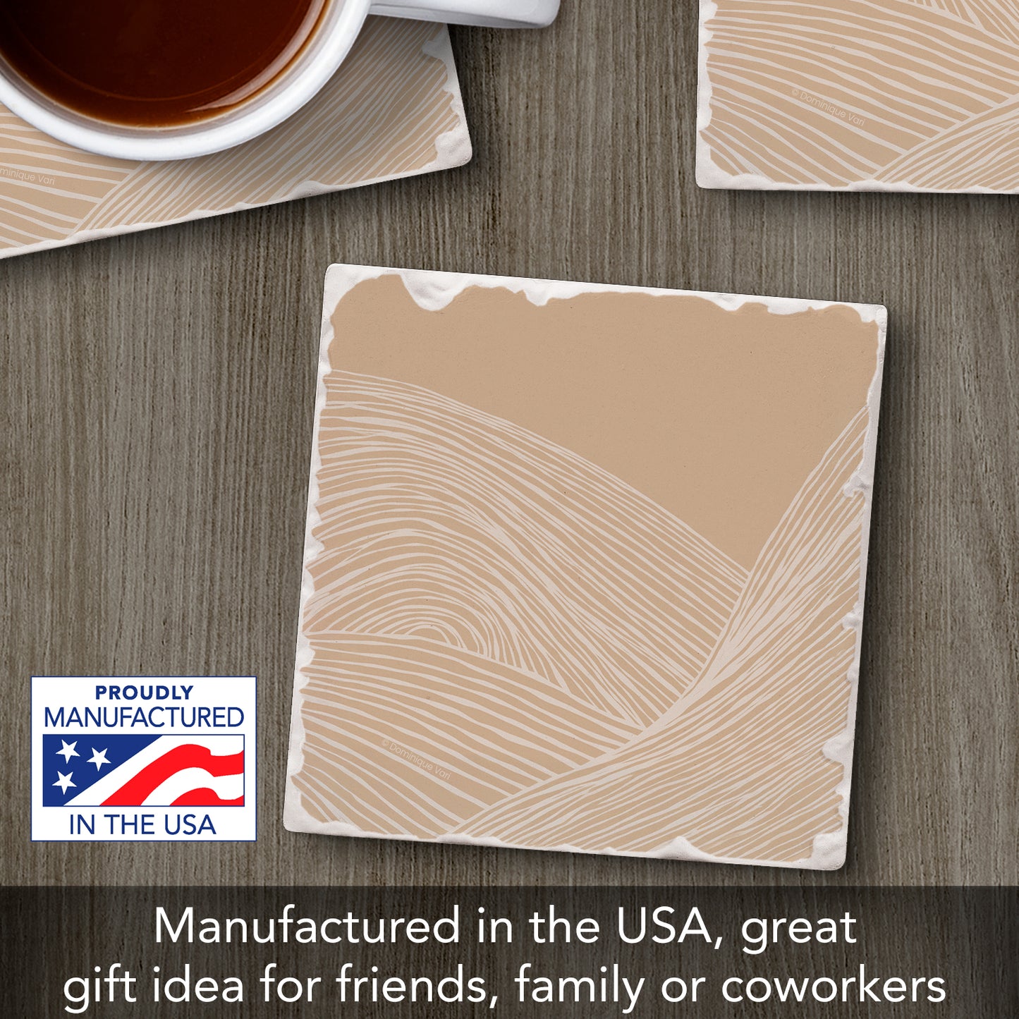 Thirstystone Mocha Zen Single Tumbled Tile Stone Coaster with Protective Cork Backing Manufactured in The USA 4" Square, Colorful, Artistiic, Easily Wipes Clean