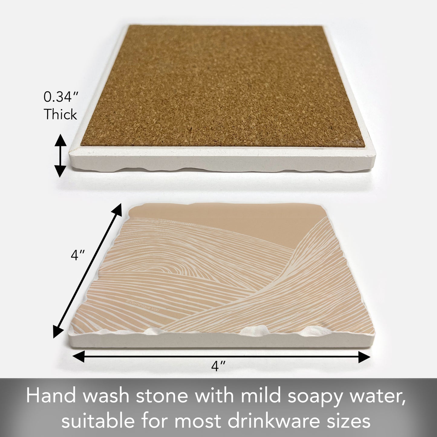 Thirstystone Mocha Zen Single Tumbled Tile Stone Coaster with Protective Cork Backing Manufactured in The USA 4" Square, Colorful, Artistiic, Easily Wipes Clean