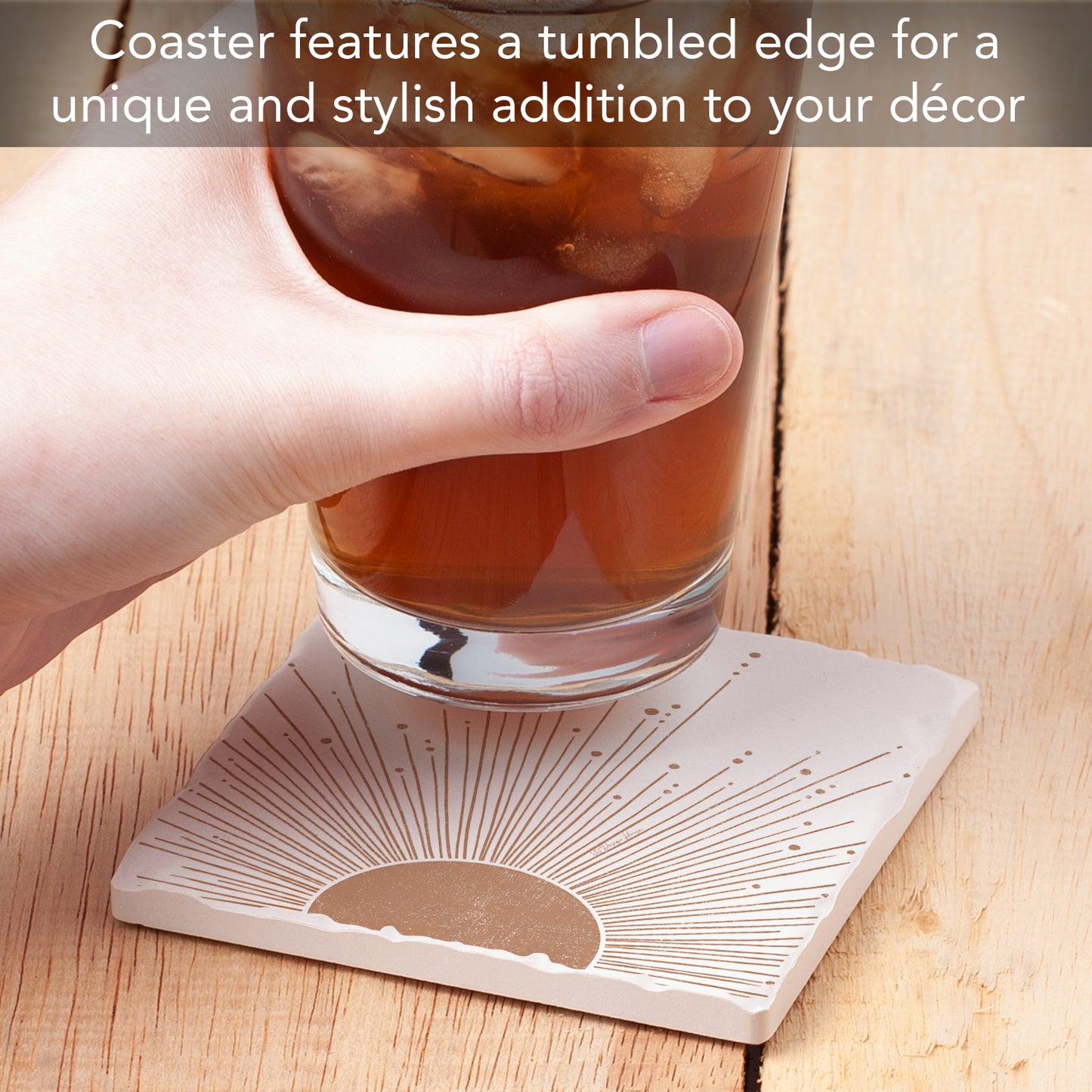 Thirstystone Mocha Sunrise Single Tumbled Tile Stone Coaster with Protective Cork Backing Manufactured in The USA 4" Square, Colorful, Artistiic, Easily Wipes Clean