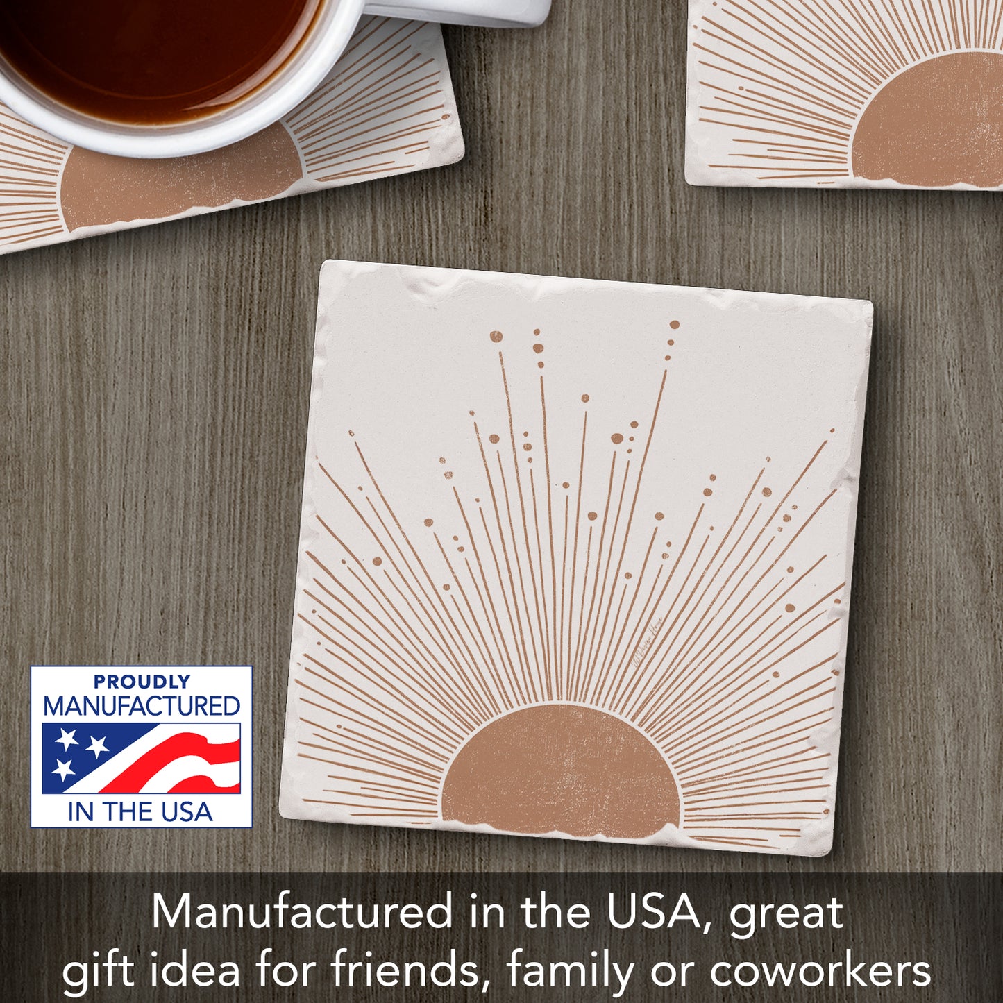 Thirstystone Mocha Sunrise Single Tumbled Tile Stone Coaster 4" Square Manufactured in the USA Create Your Own Set