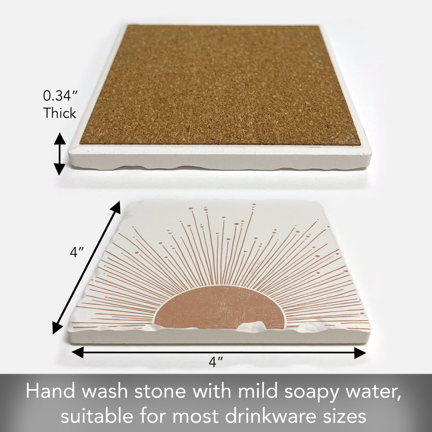 Thirstystone Mocha Sunrise Single Tumbled Tile Stone Coaster with Protective Cork Backing Manufactured in The USA 4" Square, Colorful, Artistiic, Easily Wipes Clean