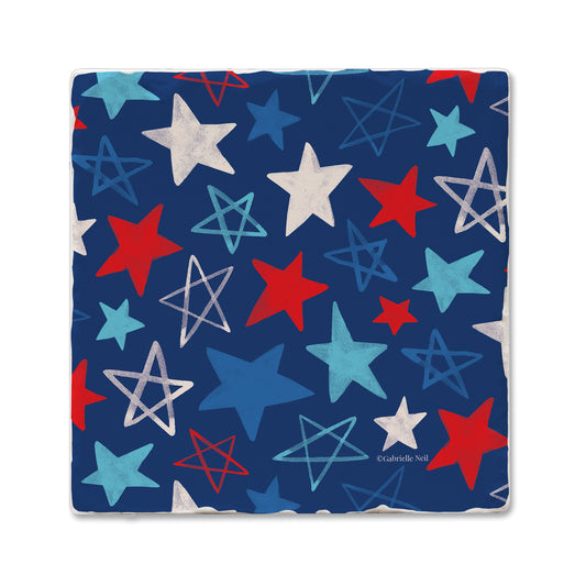 Thirstystone Patriotic Stars Single Tumbled Tile Coaster 4" Square Manufactured in the USA Create Your Own Set