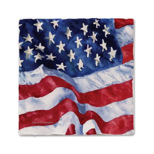Thirstystone Waving Flag Single Tumbled Tile Coaster 4" Square Manufactured in the USA Create Your Own Set