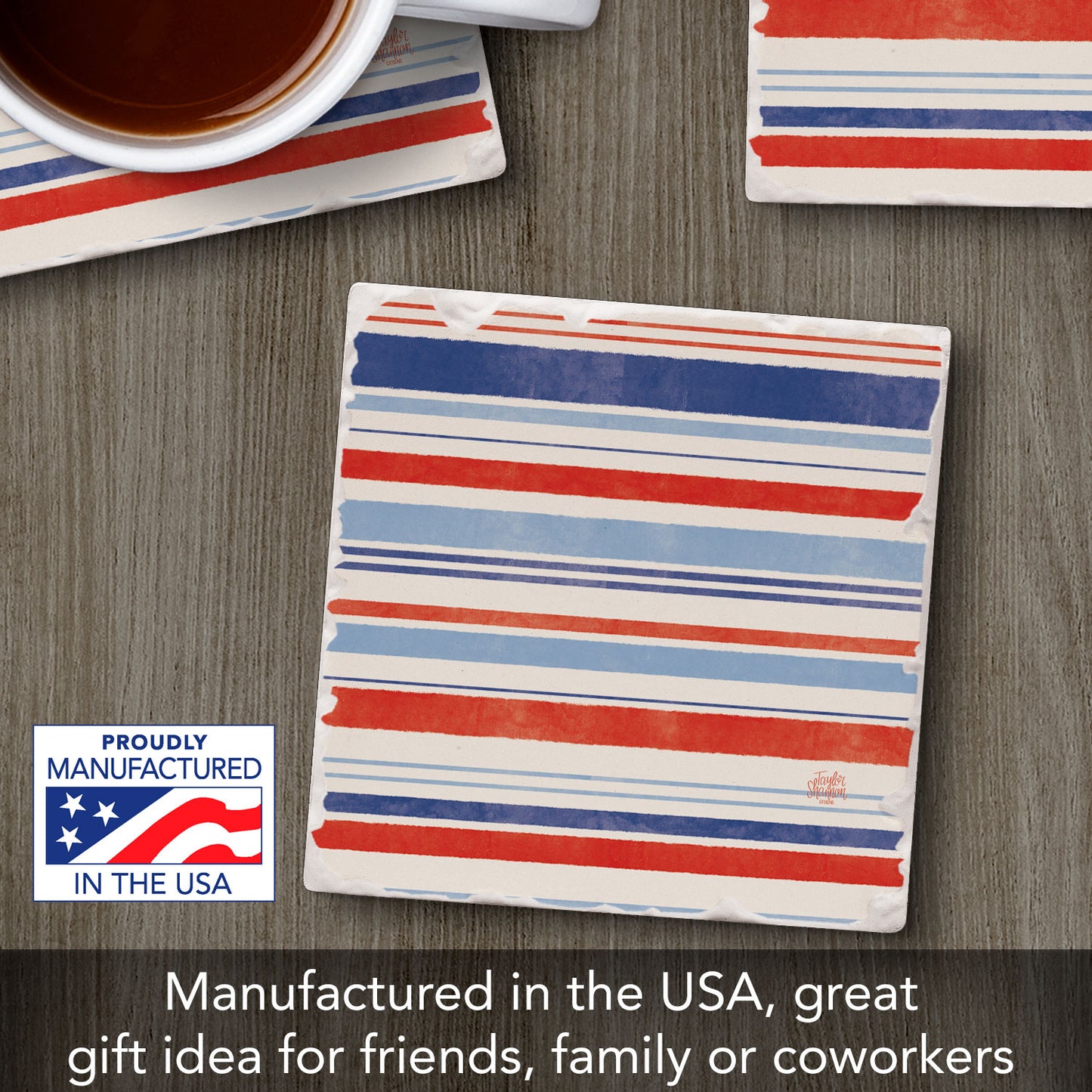 Nautical Stripe Single Tumbled Tile Coaster 4" Square Create Your Own Collection