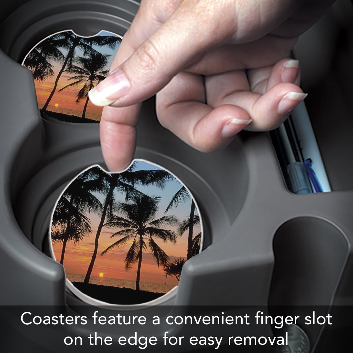 Thirstystone Palms Single Absorbent Stone Coaster for Vehicle Cup Holder 2.6” Diameter Manufactured in The USA