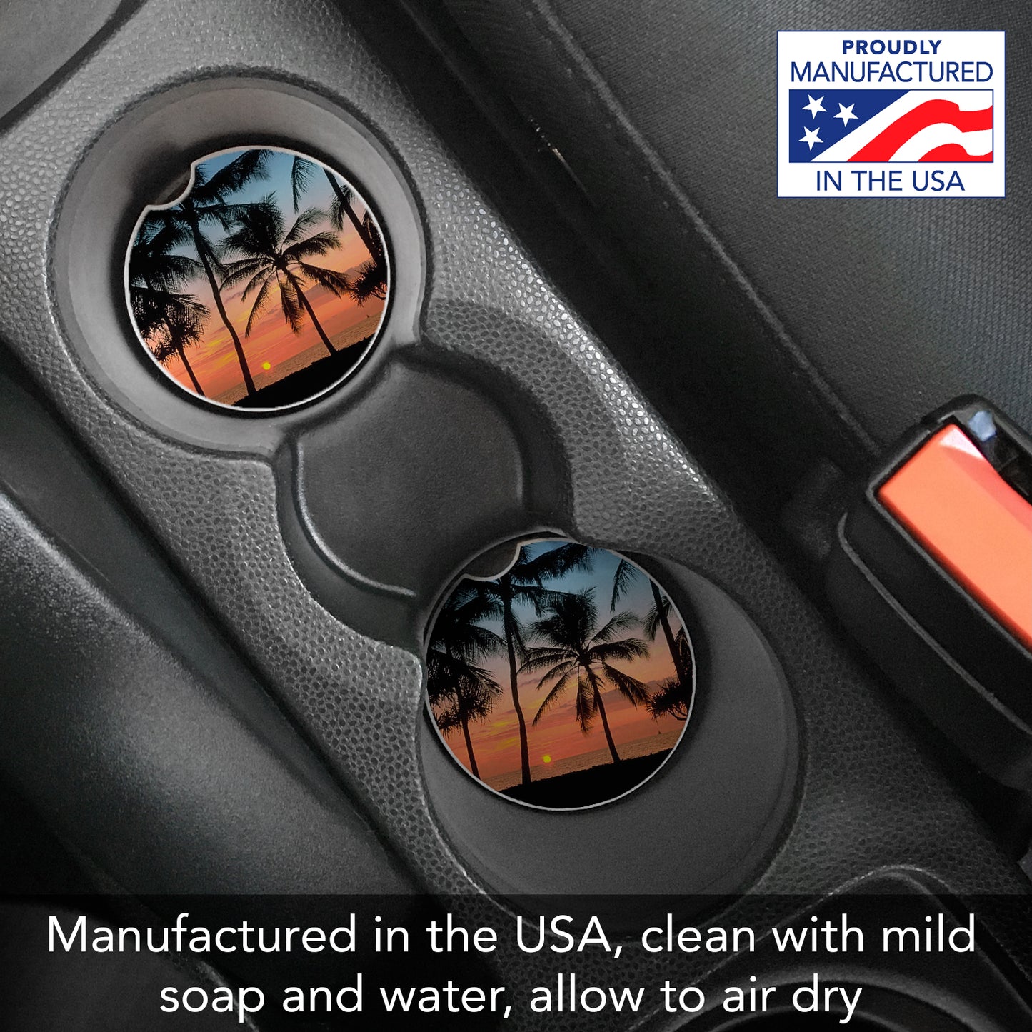 Thirstystone Palms Single Absorbent Stone Coaster for Vehicle Cup Holder 2.6” Diameter Manufactured in The USA